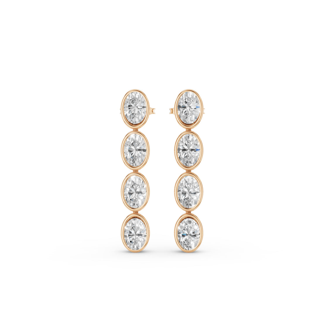 Bezel Set Oval Cut Dangling Diamond Earrings