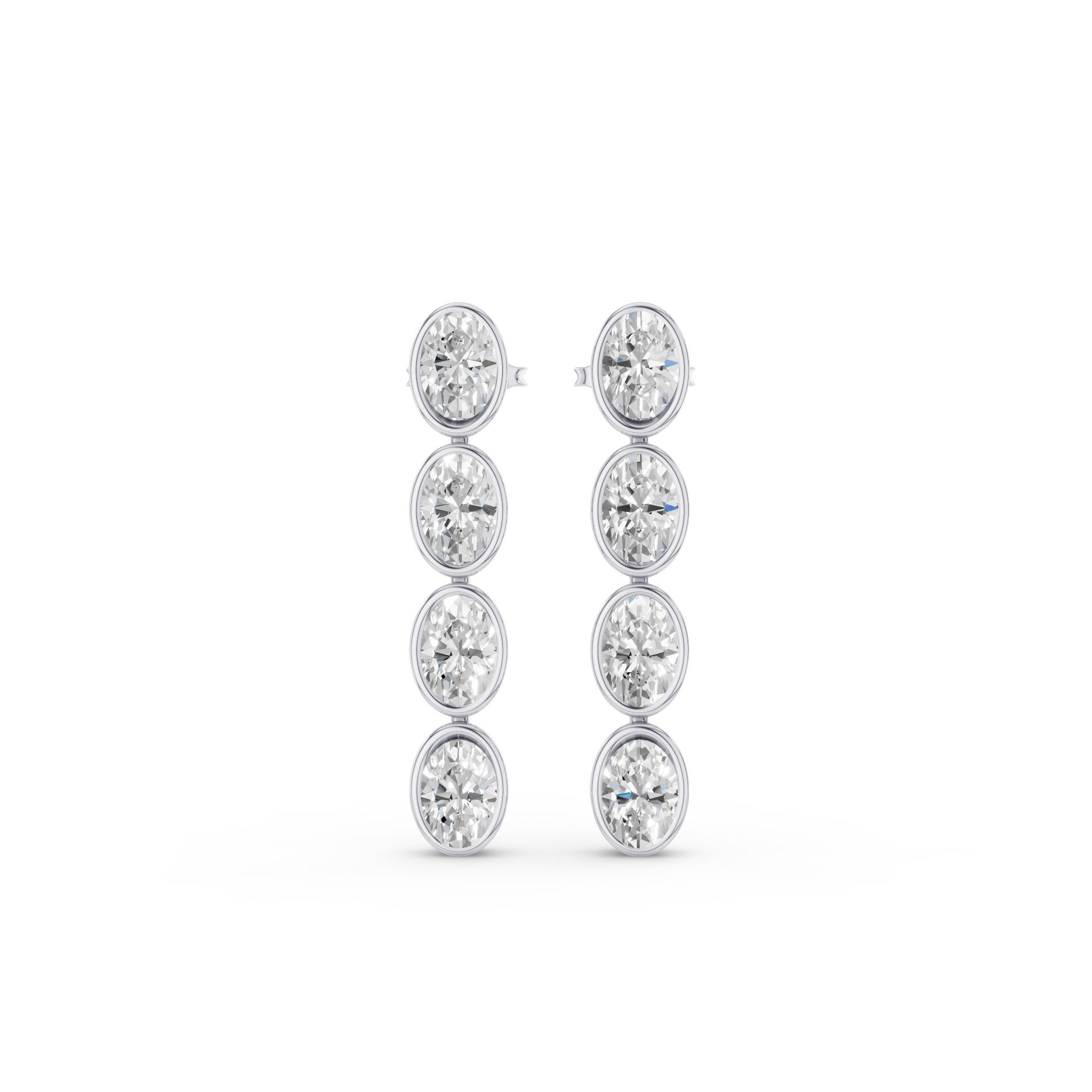 Bezel Set Oval Cut Dangling Diamond Earrings