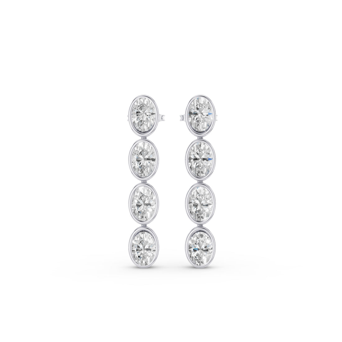 Bezel Set Oval Cut Dangling Diamond Earrings