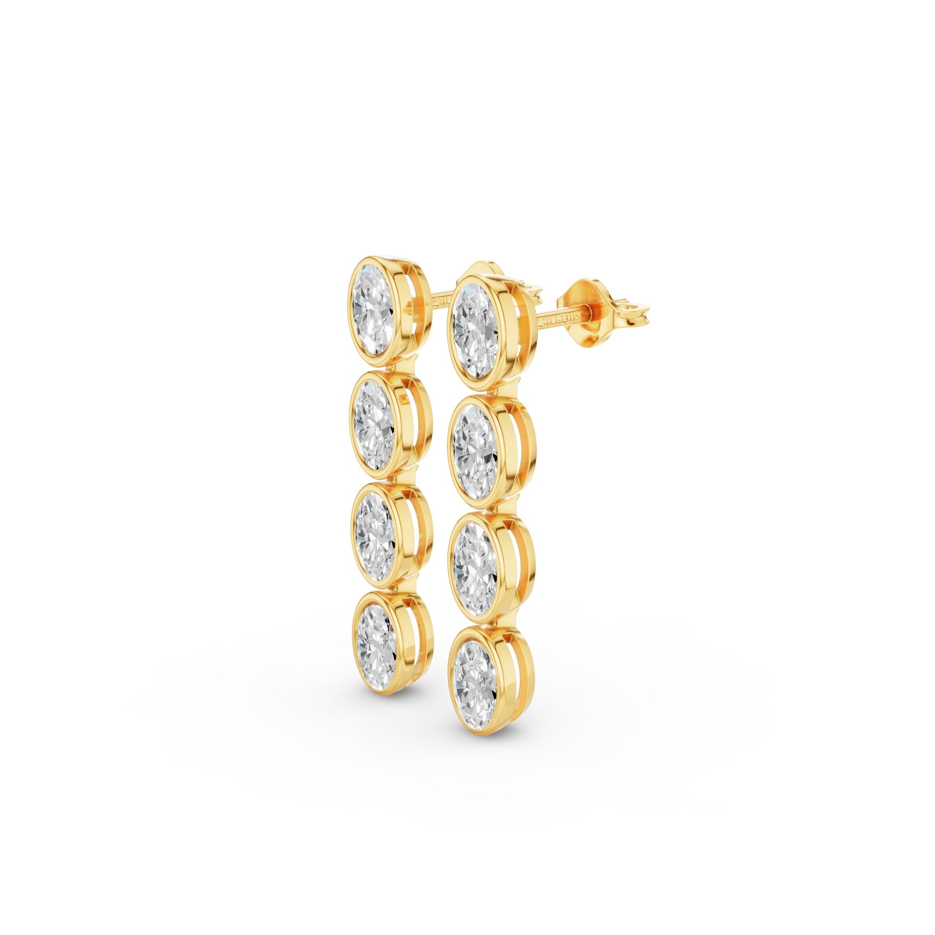 Bezel Set Oval Cut Dangling Diamond Earrings