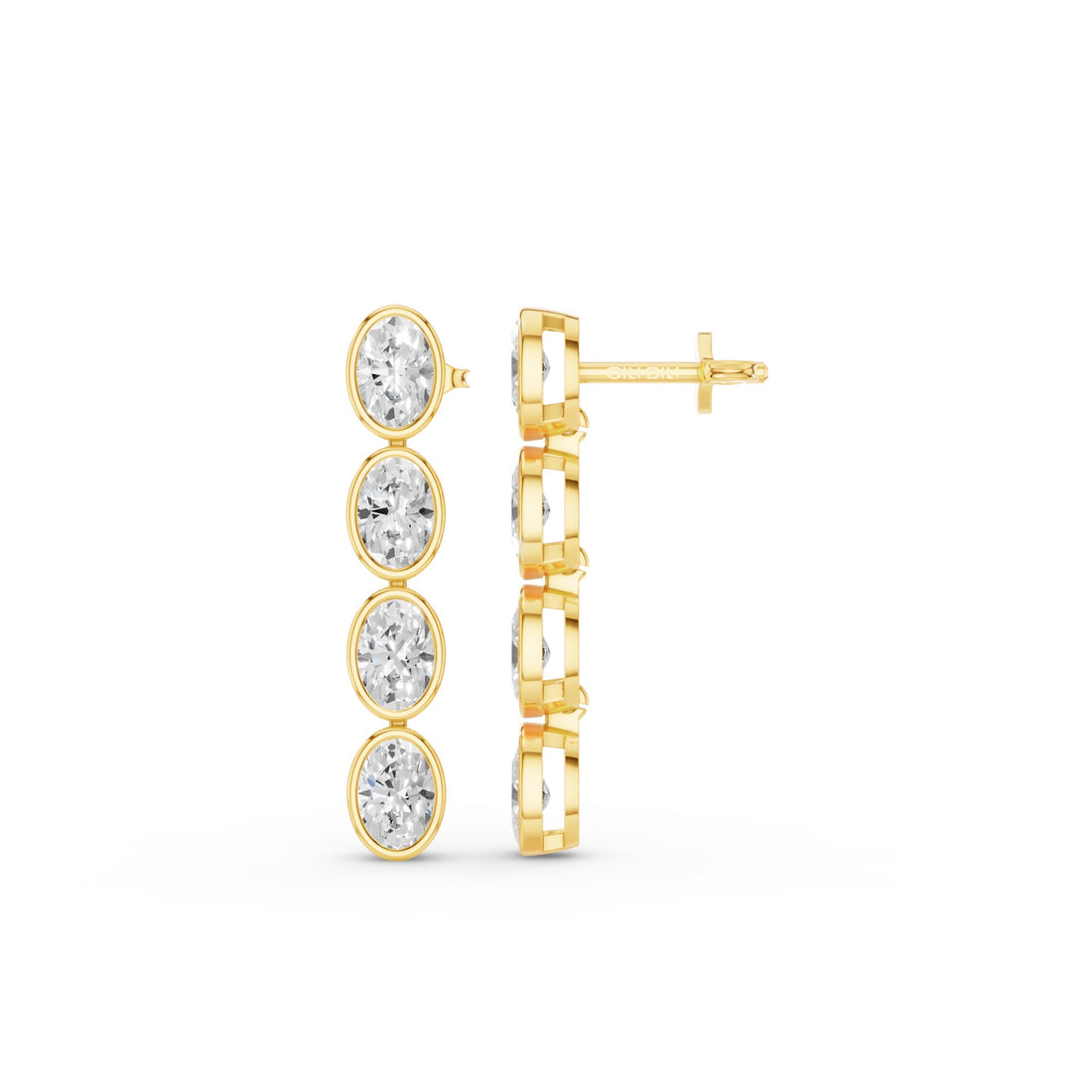 Bezel Set Oval Cut Dangling Diamond Earrings