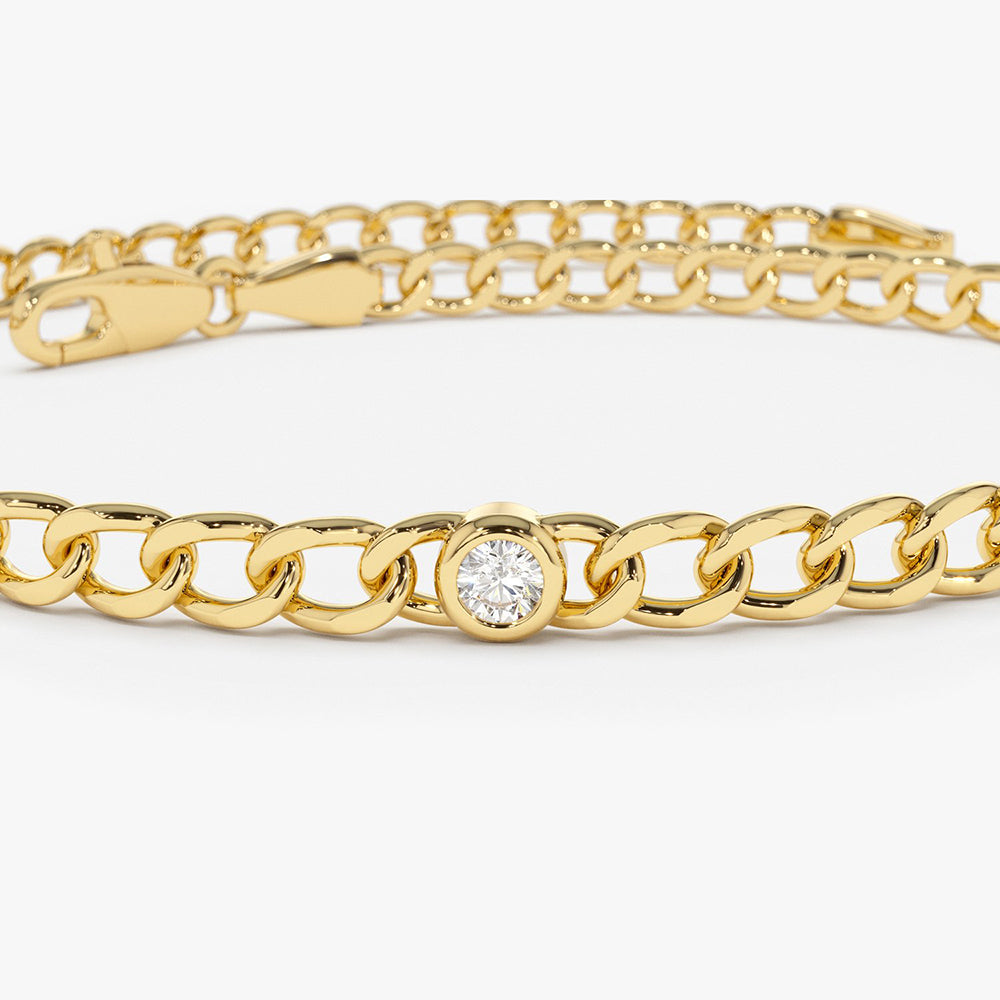 Bezel Set Diamond Cuban Link Bracelet