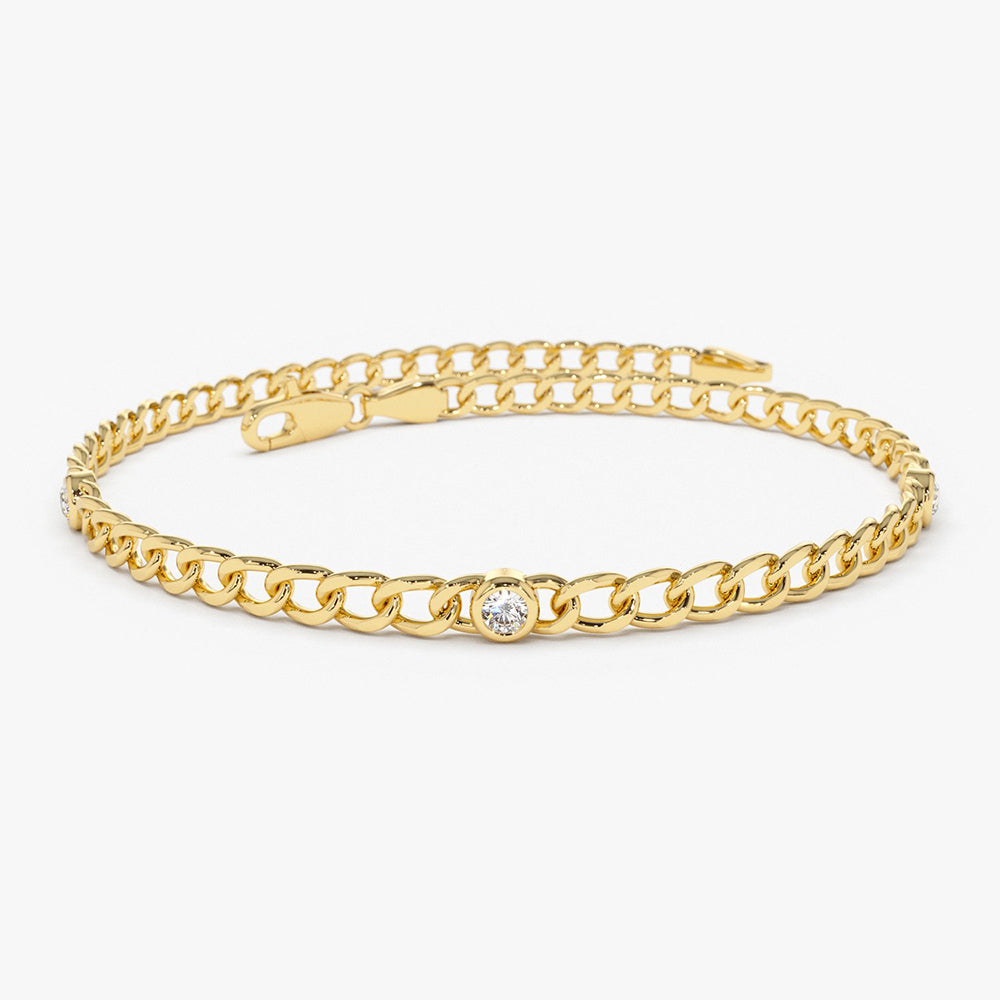 Bezel Set Diamond Cuban Link Bracelet
