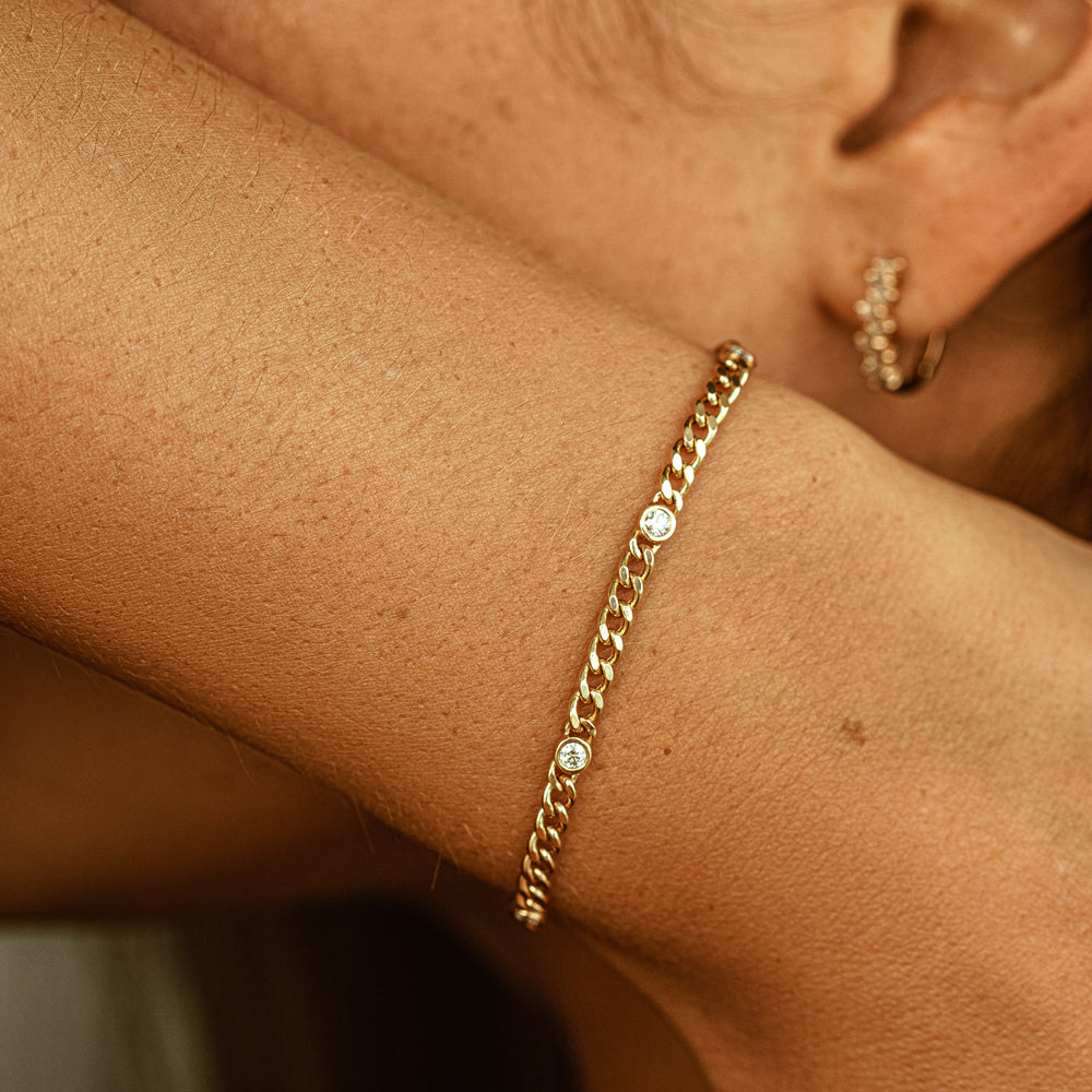 Bezel Set Diamond Cuban Link Bracelet