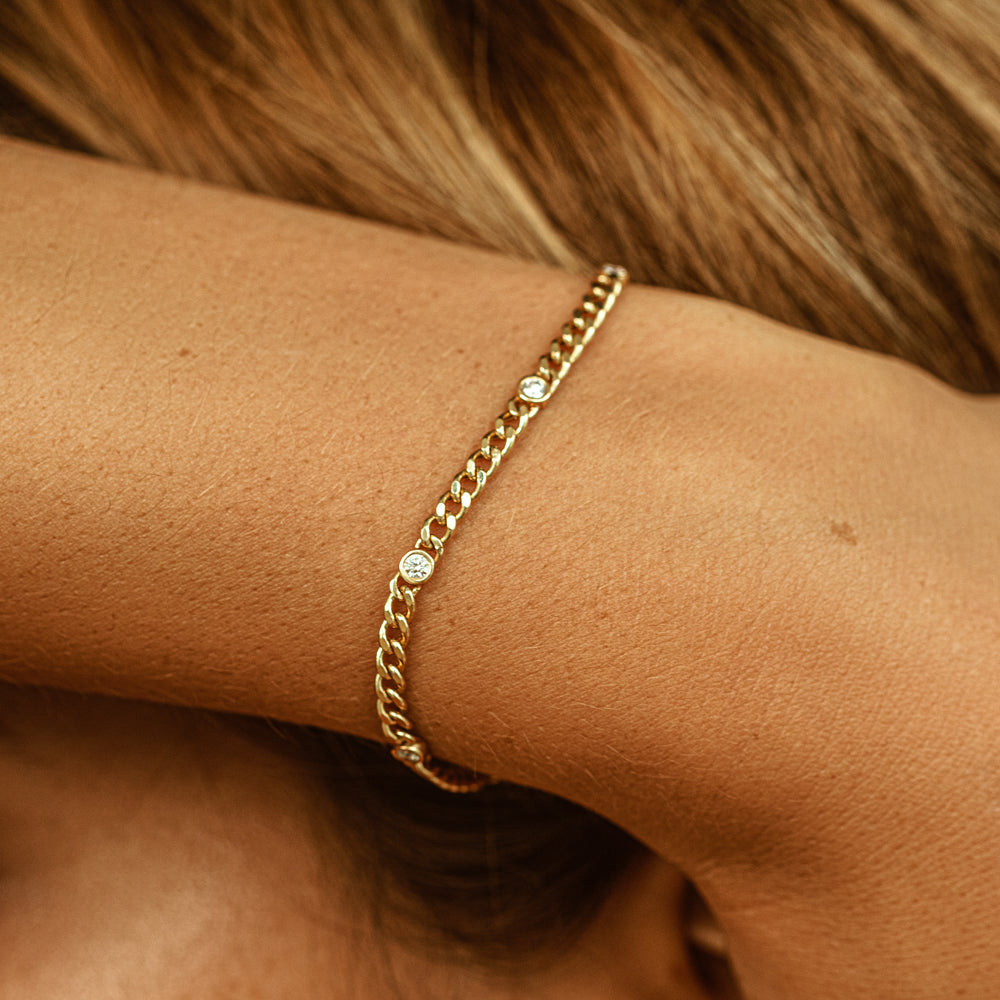 Bezel Set Diamond Cuban Link Bracelet