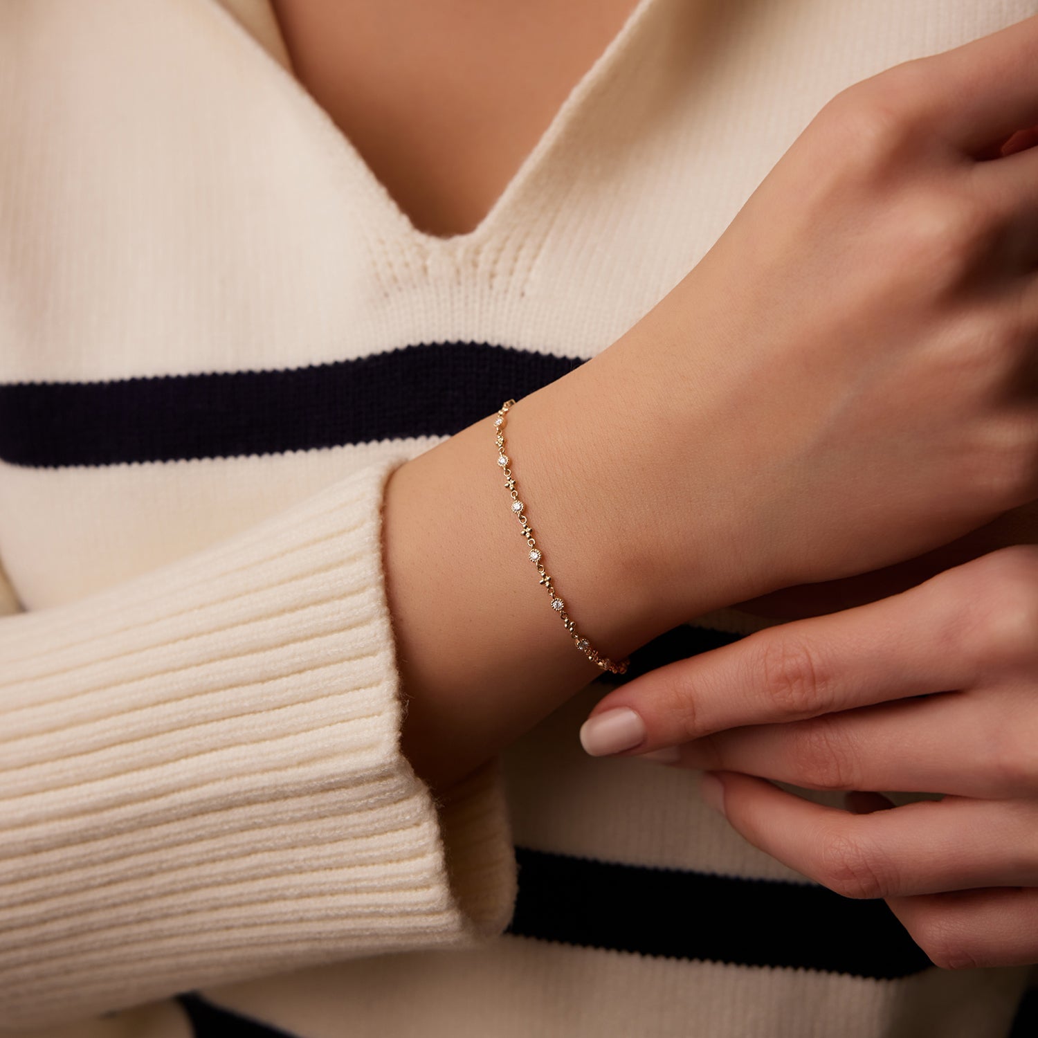 Bezel Set Diamond Milgrain Bracelet