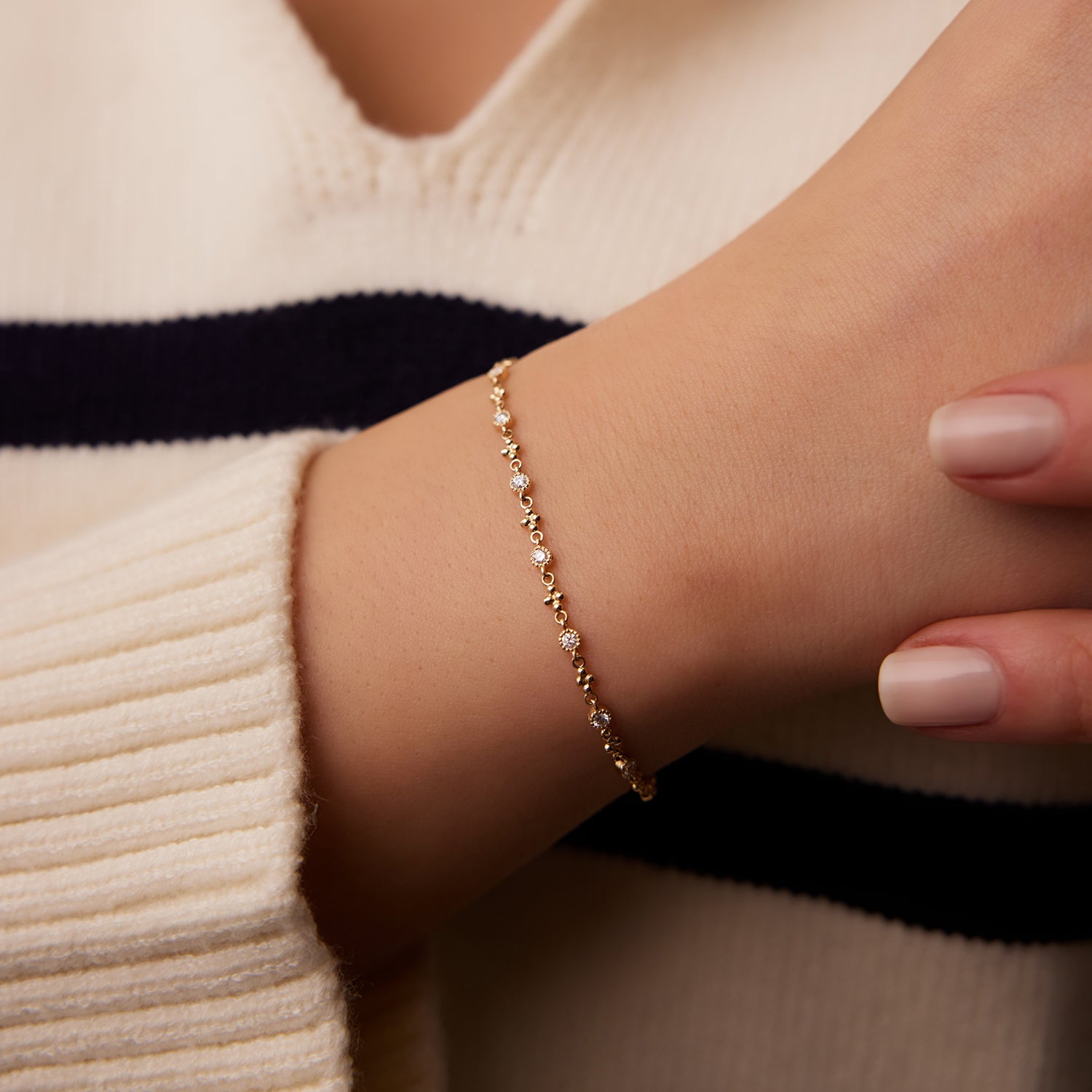 Bezel Set Diamond Milgrain Bracelet
