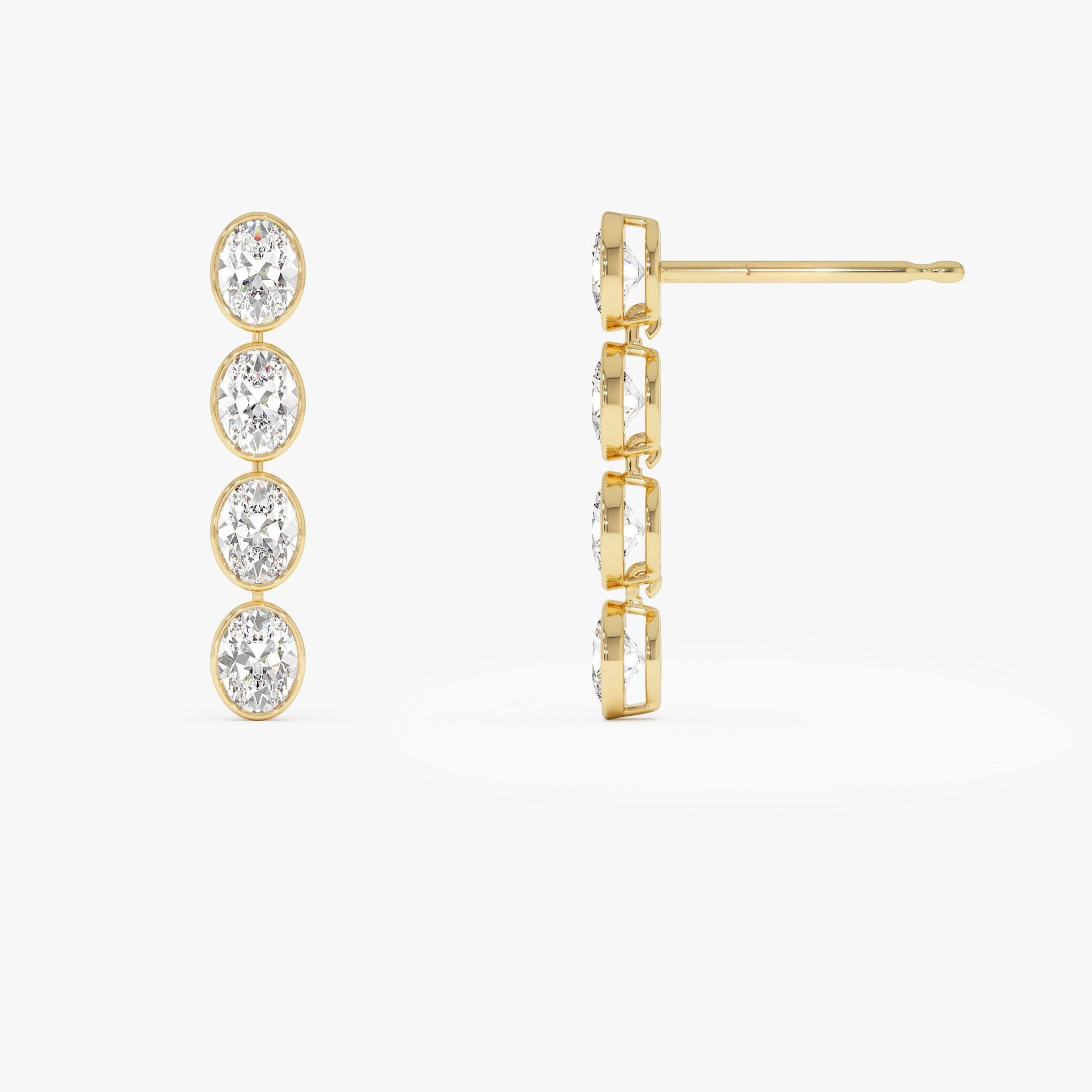 Bezel Set Oval Cut Dangling Diamond Earrings
