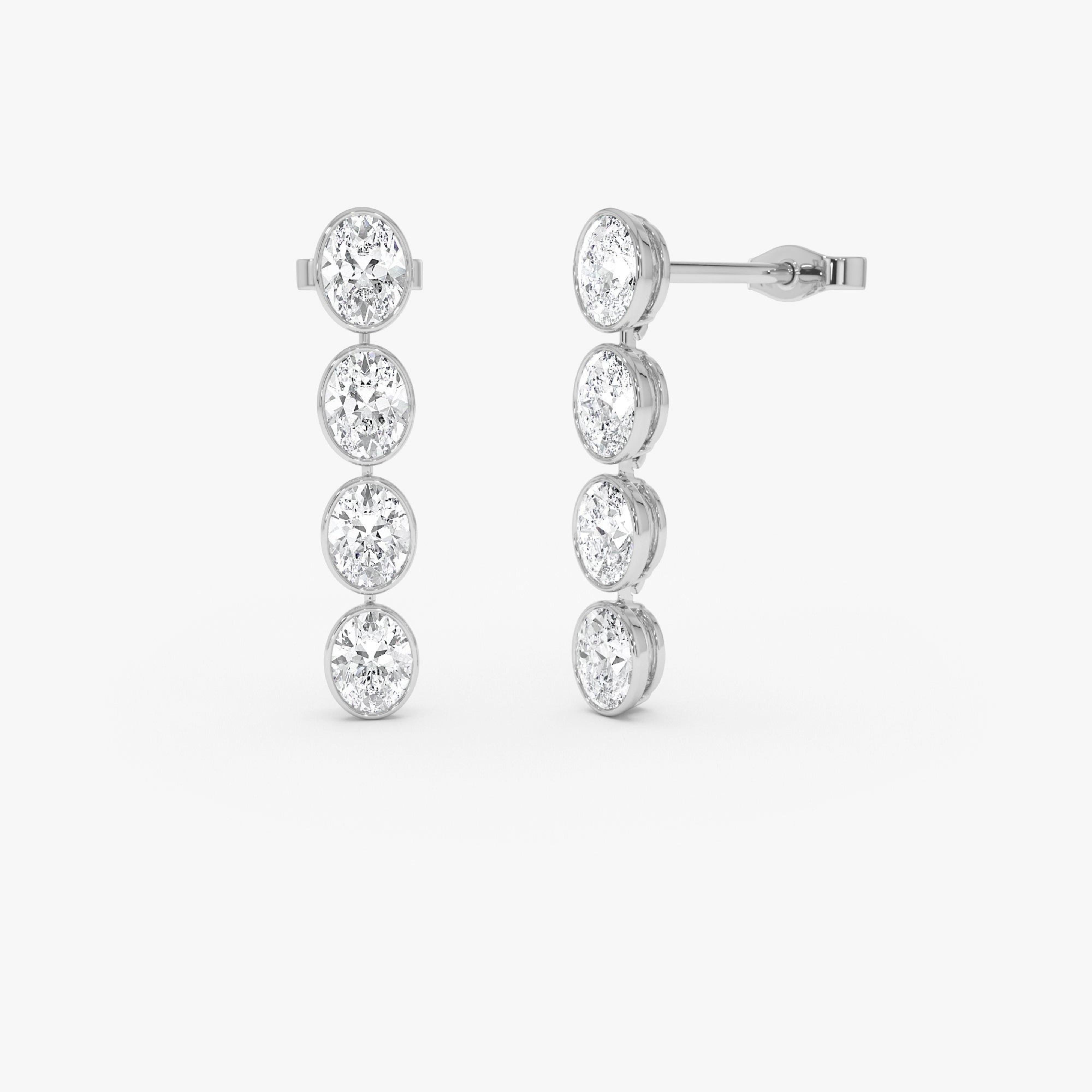Bezel Set Oval Cut Dangling Diamond Earrings