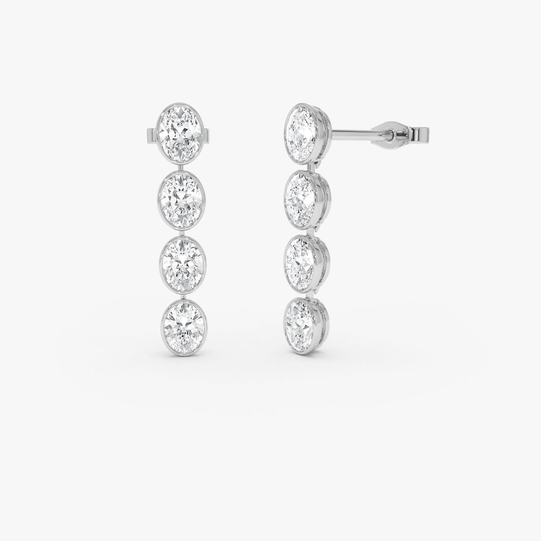 Bezel Set Oval Cut Dangling Diamond Earrings
