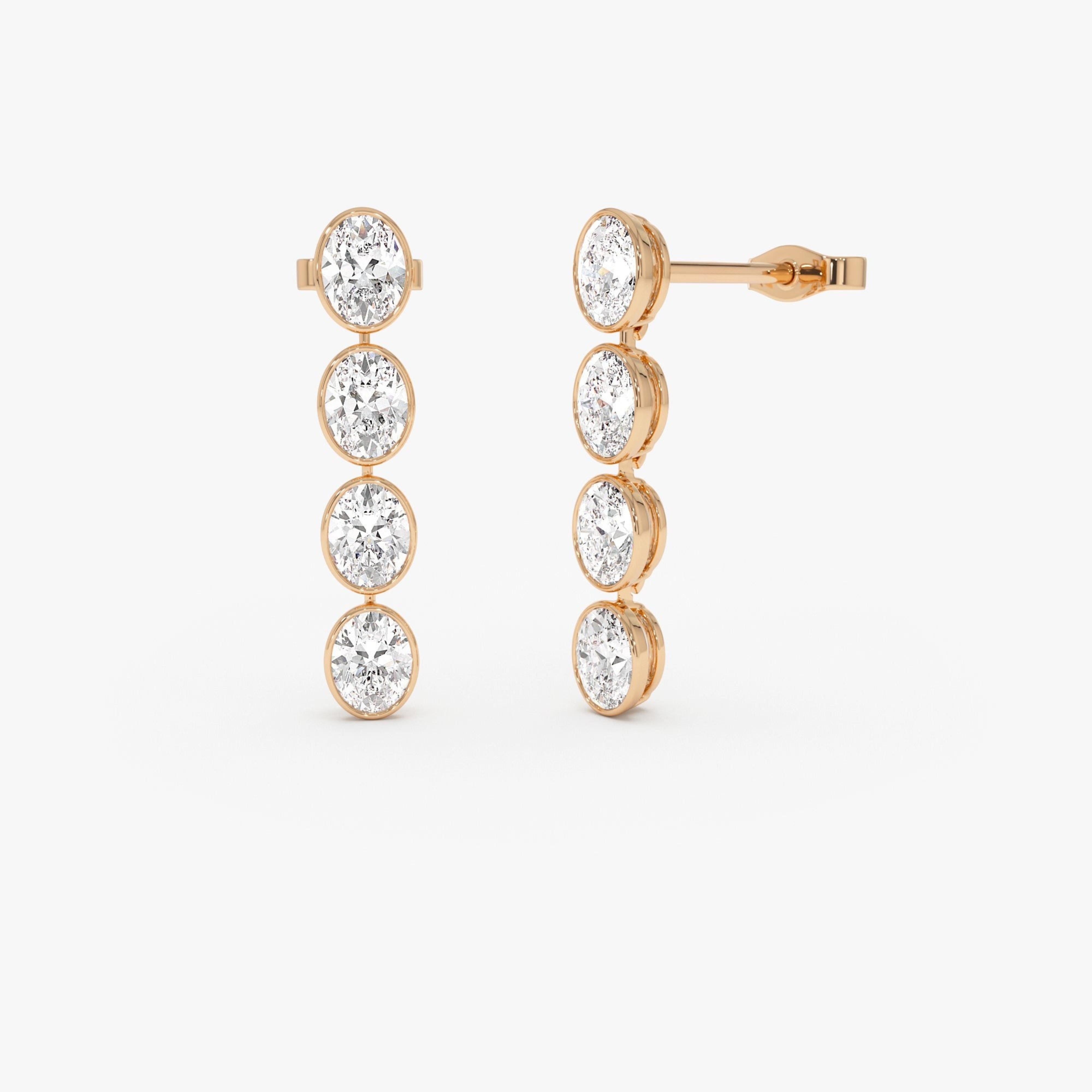 Bezel Set Oval Cut Dangling Diamond Earrings