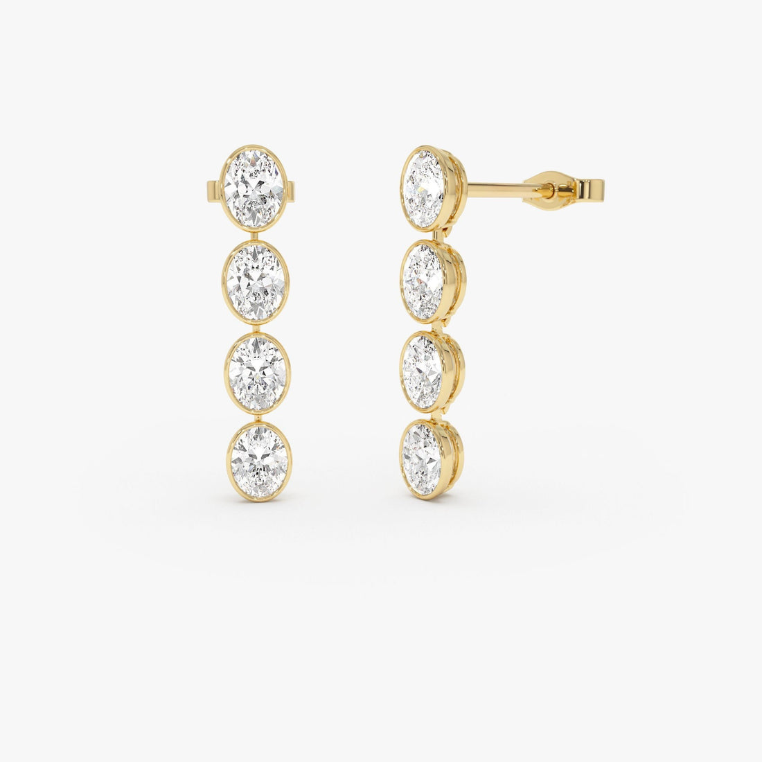 Bezel Set Oval Cut Dangling Diamond Earrings
