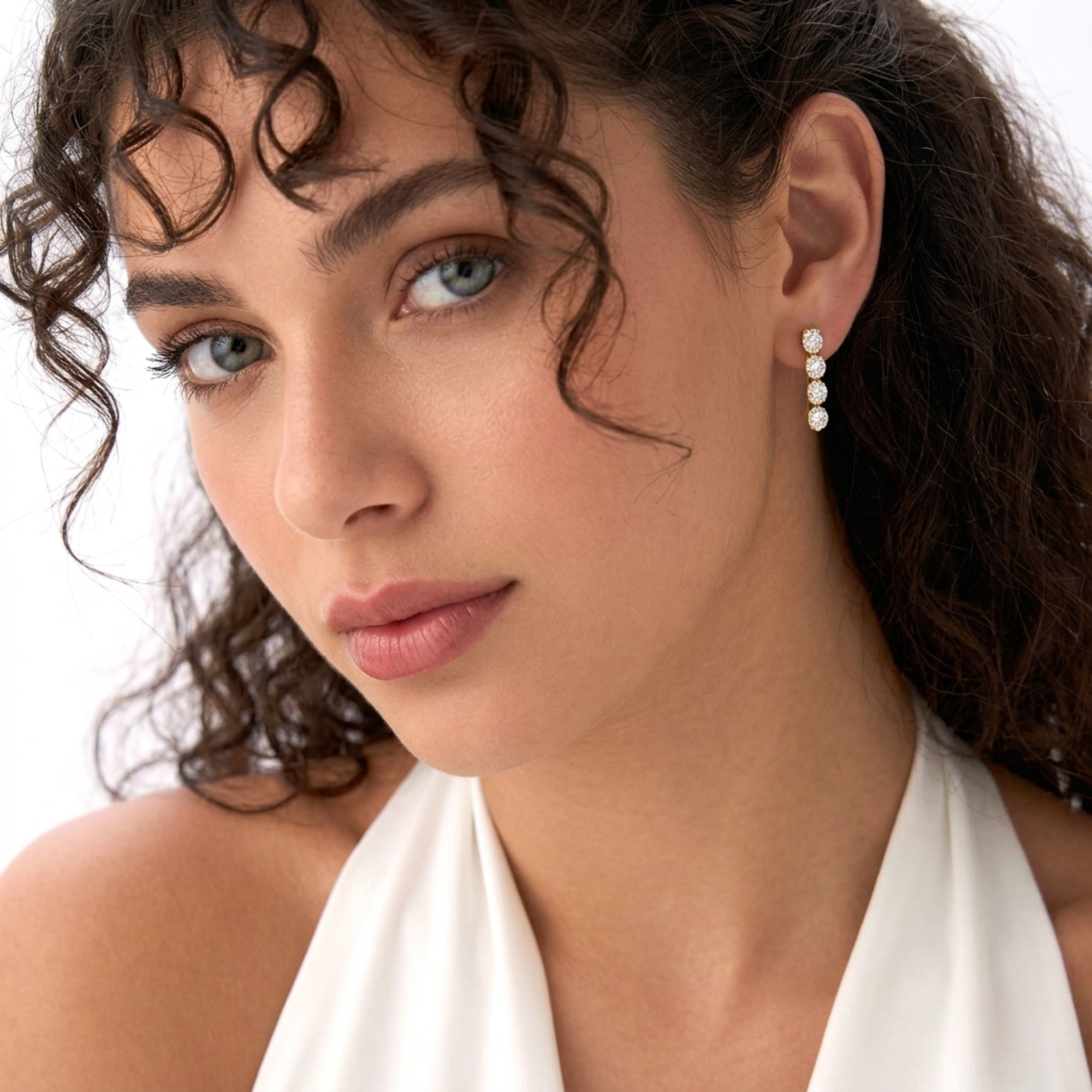 Bezel Set Oval Cut Dangling Diamond Earrings