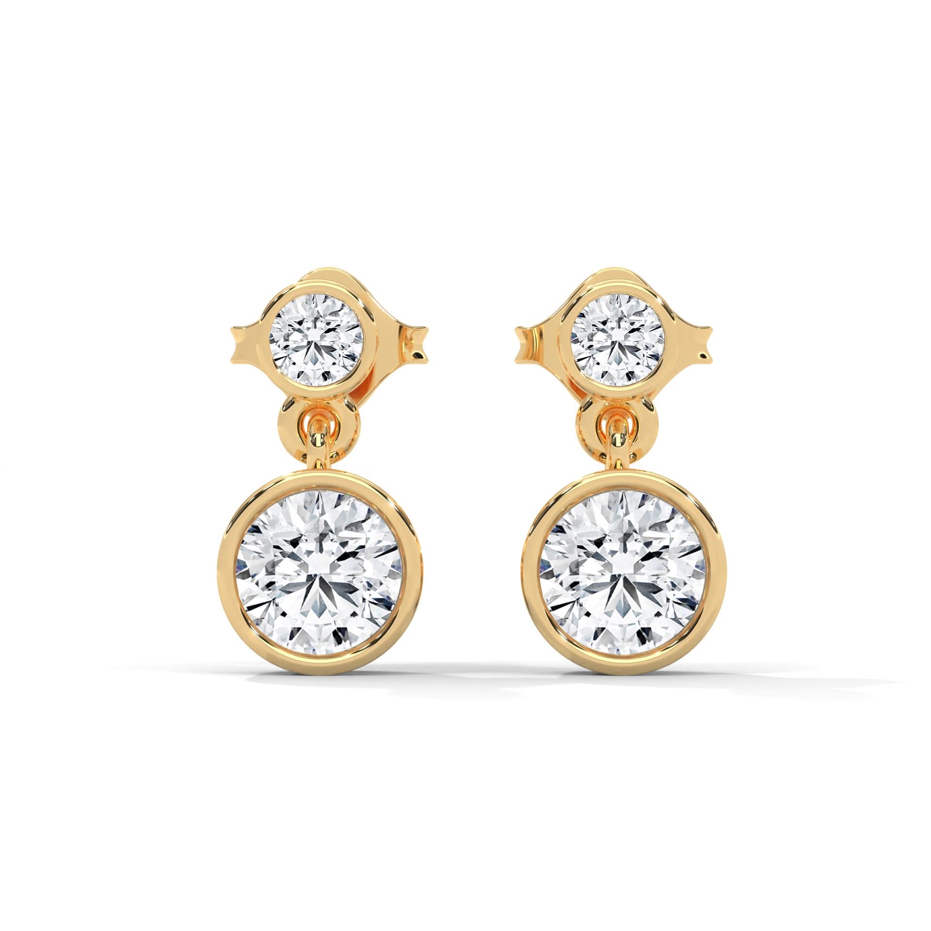 Gold earrings with clear Diamond on a white background