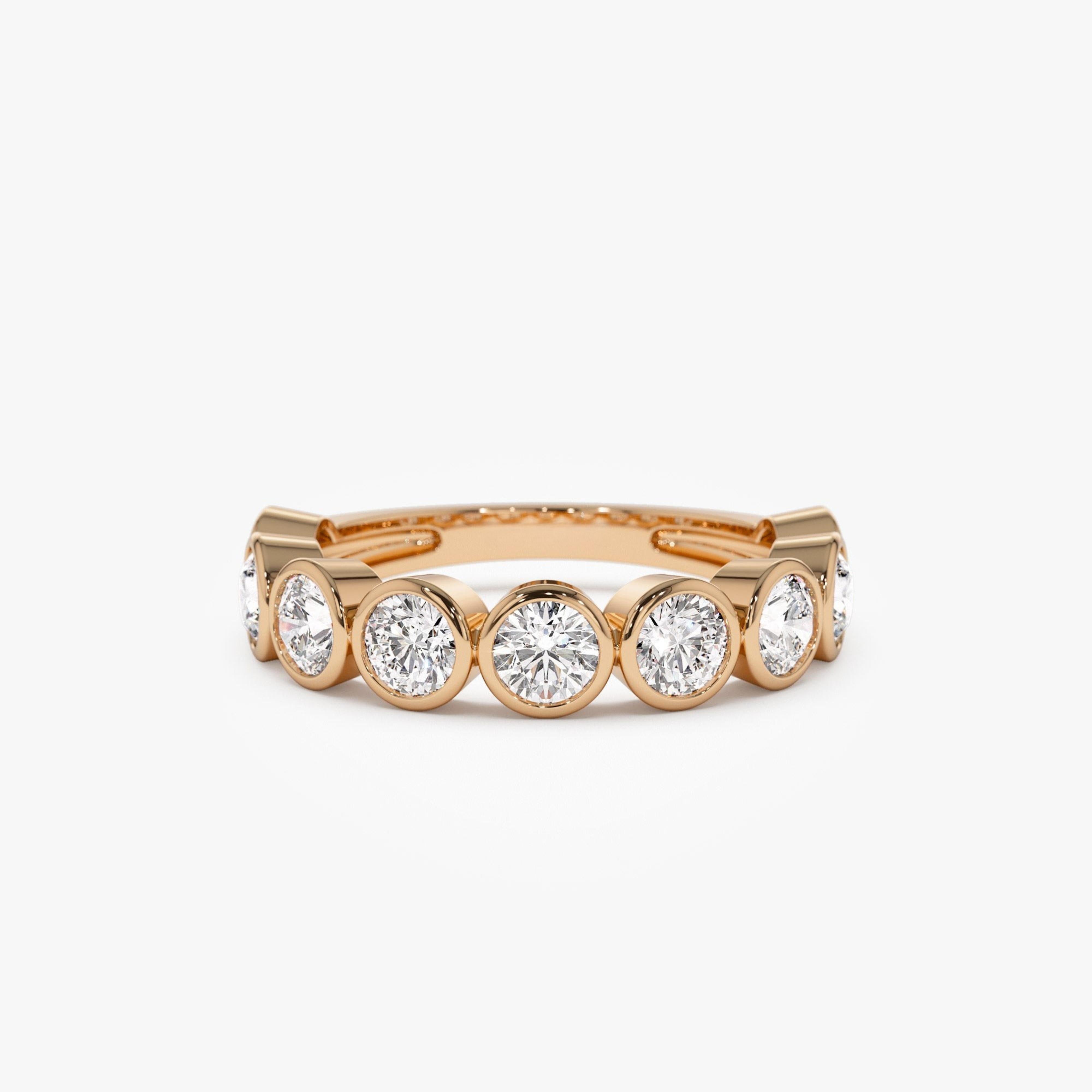 Bezel Setting Nine Stone Round Lab Grown Diamond Wedding Ring