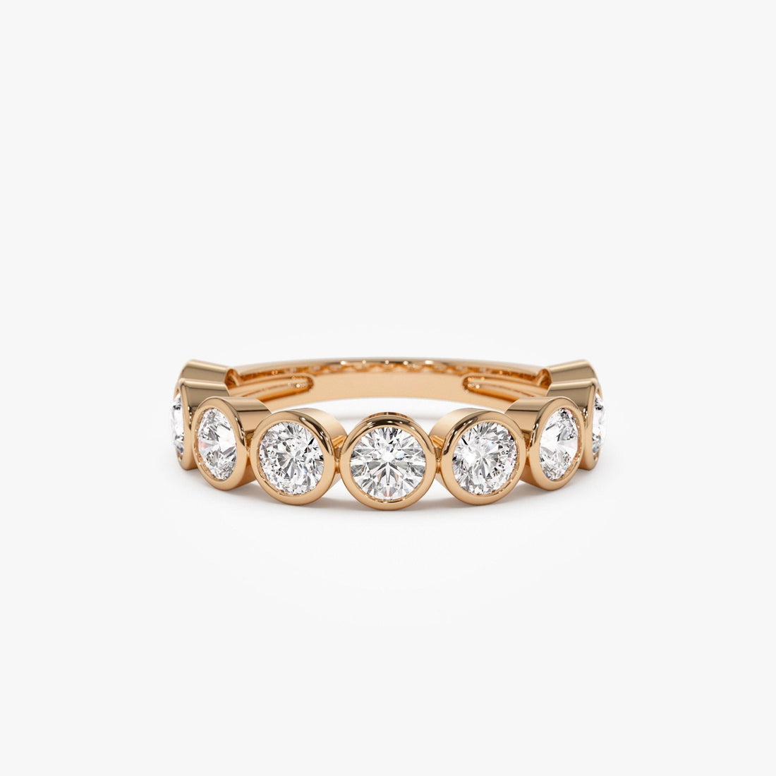 Bezel Setting Nine Stone Round Lab Grown Diamond Wedding Ring