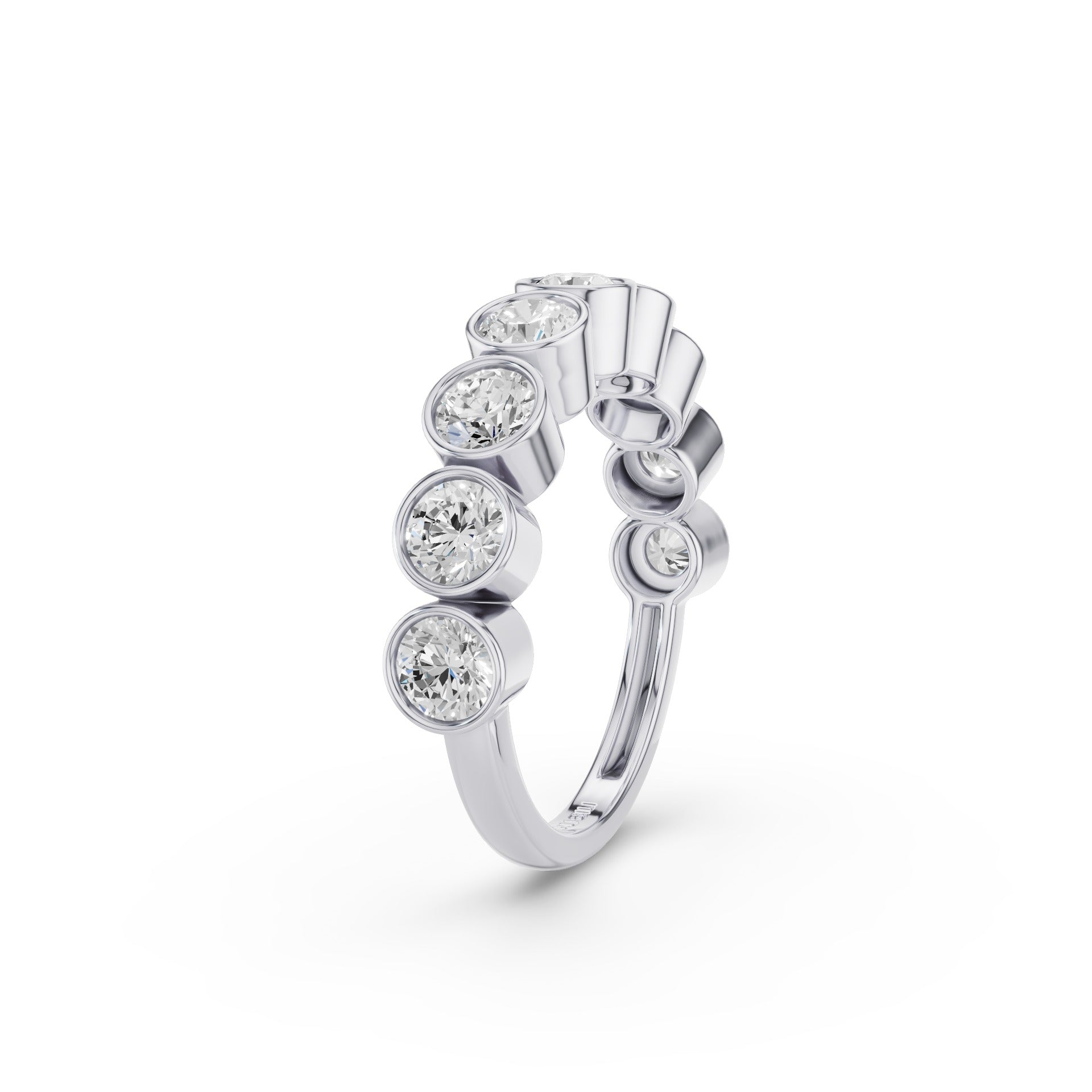 Bezel Setting Nine Stone Round Lab Grown Diamond Wedding Ring