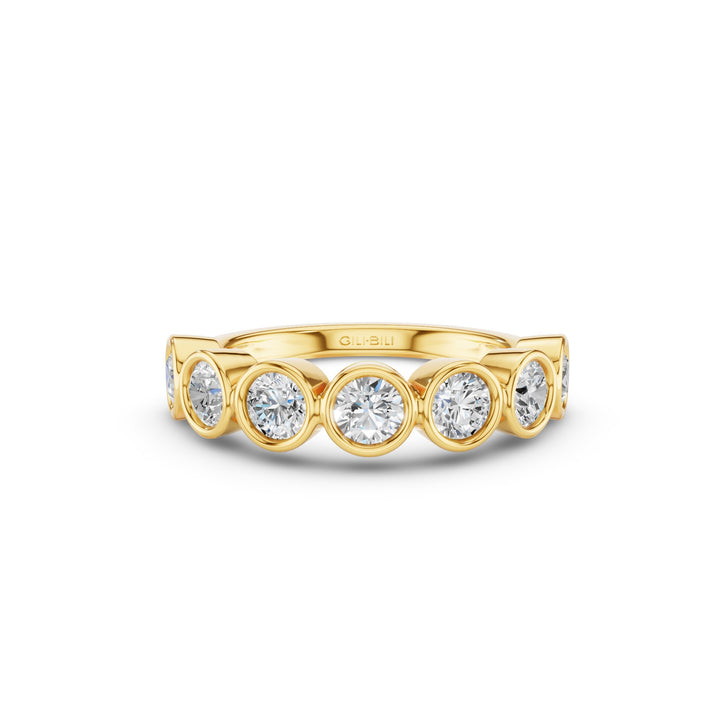 Bezel Setting Nine Stone Round Lab Grown Diamond Wedding Ring