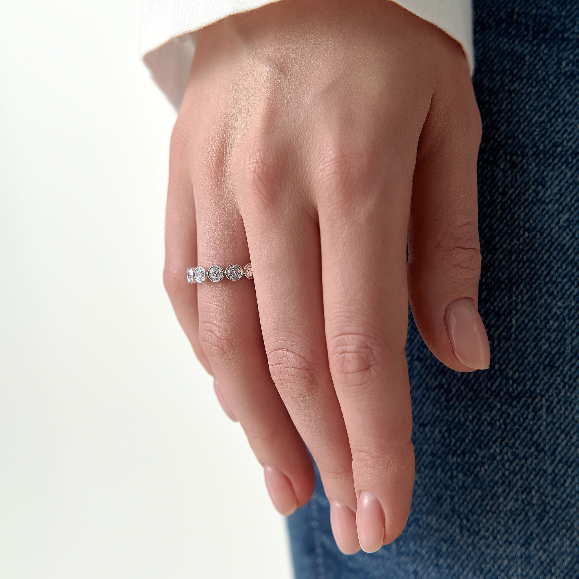 Bezel Setting Nine Stone Round Lab Grown Diamond Wedding Ring