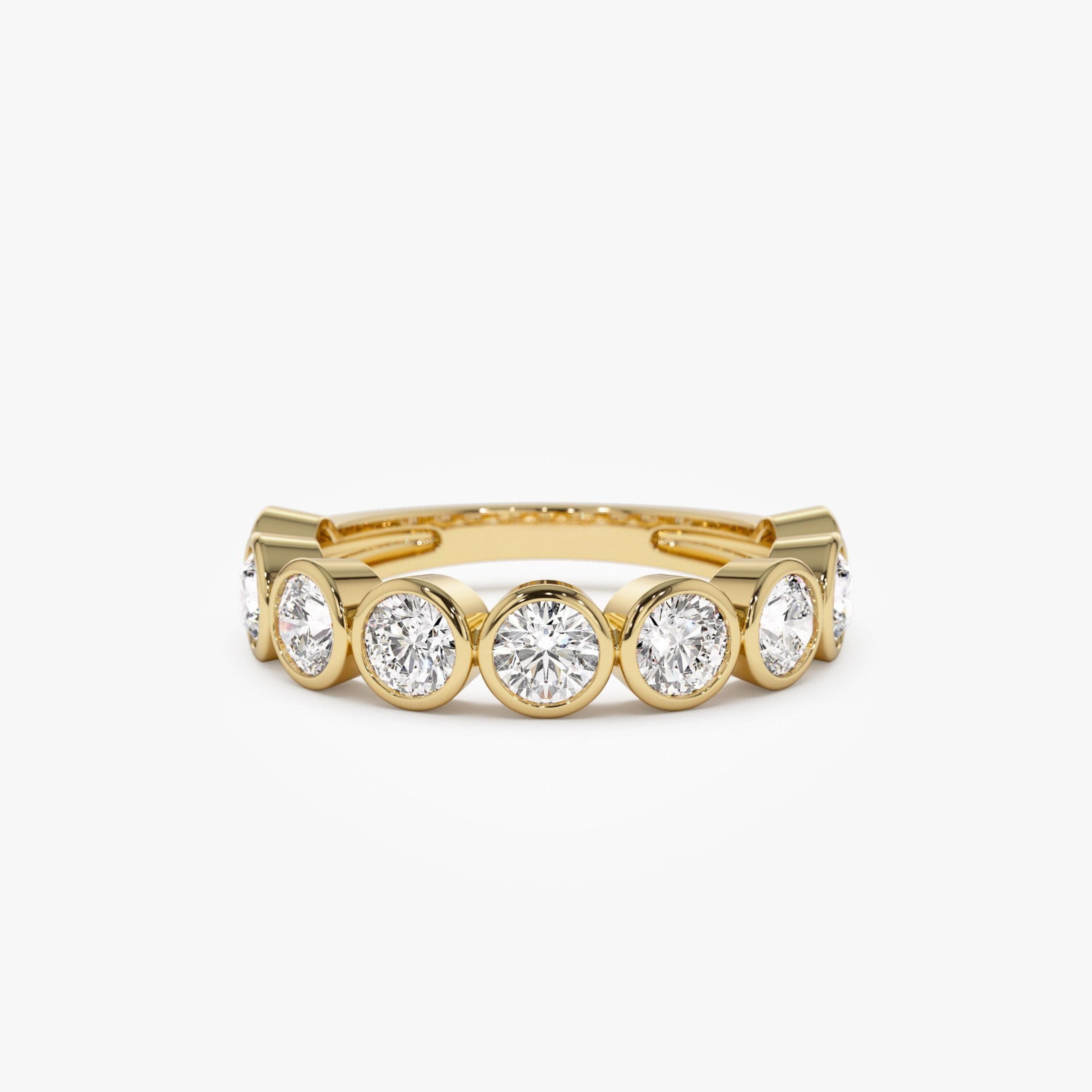 Bezel Setting Nine Stone Round Lab Grown Diamond Wedding Ring