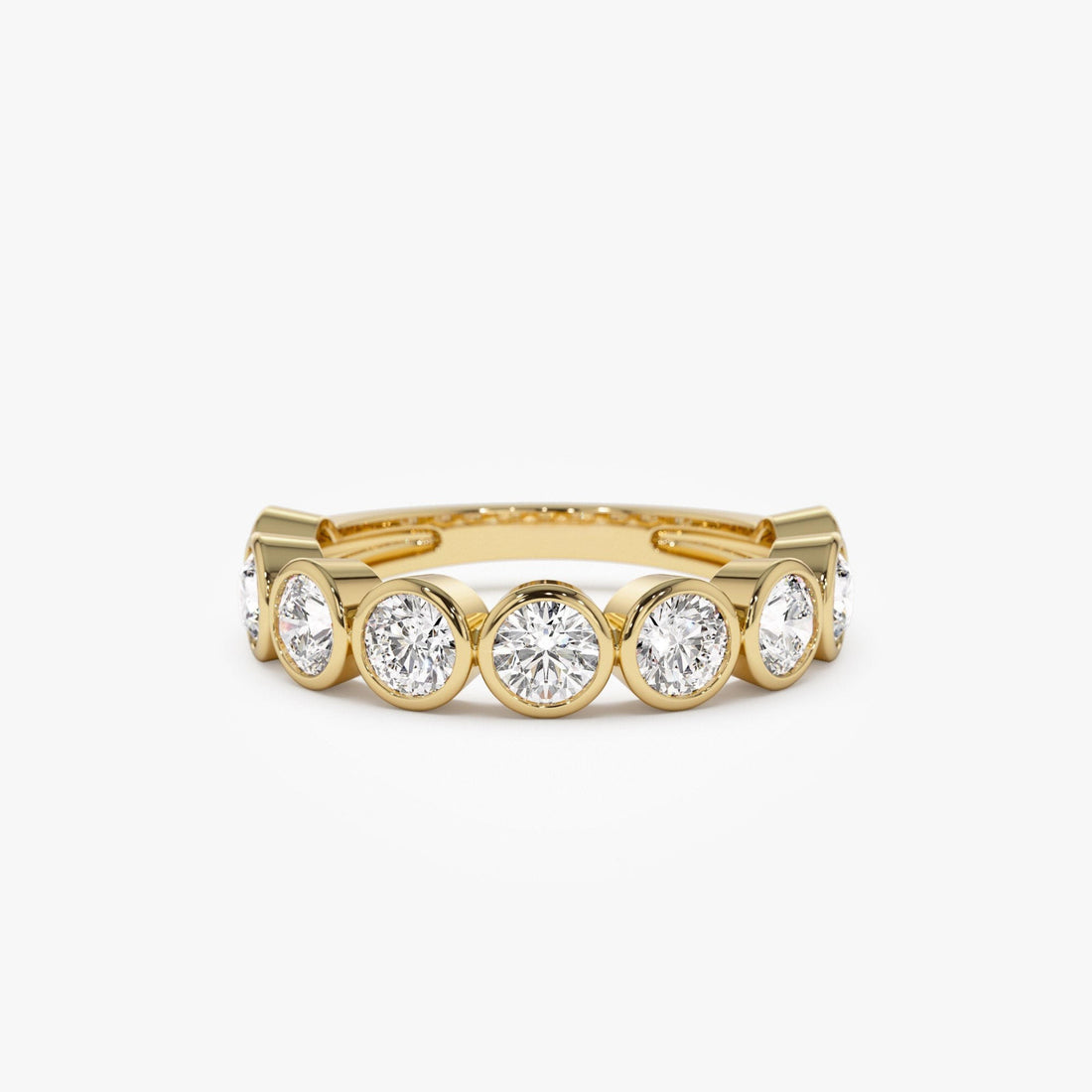 Bezel Setting Nine Stone Round Lab Grown Diamond Wedding Ring