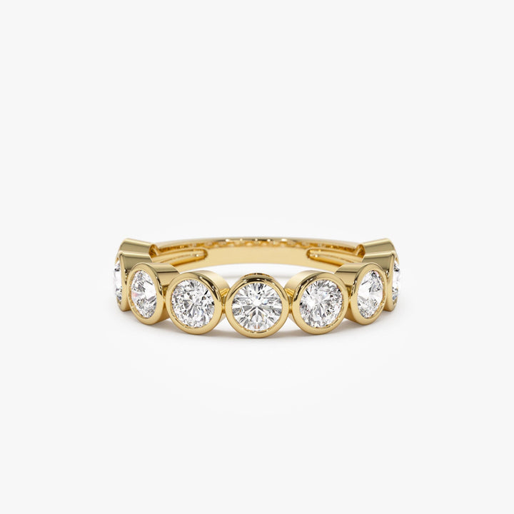 Bezel Setting Nine Stone Round Lab Grown Diamond Wedding Ring