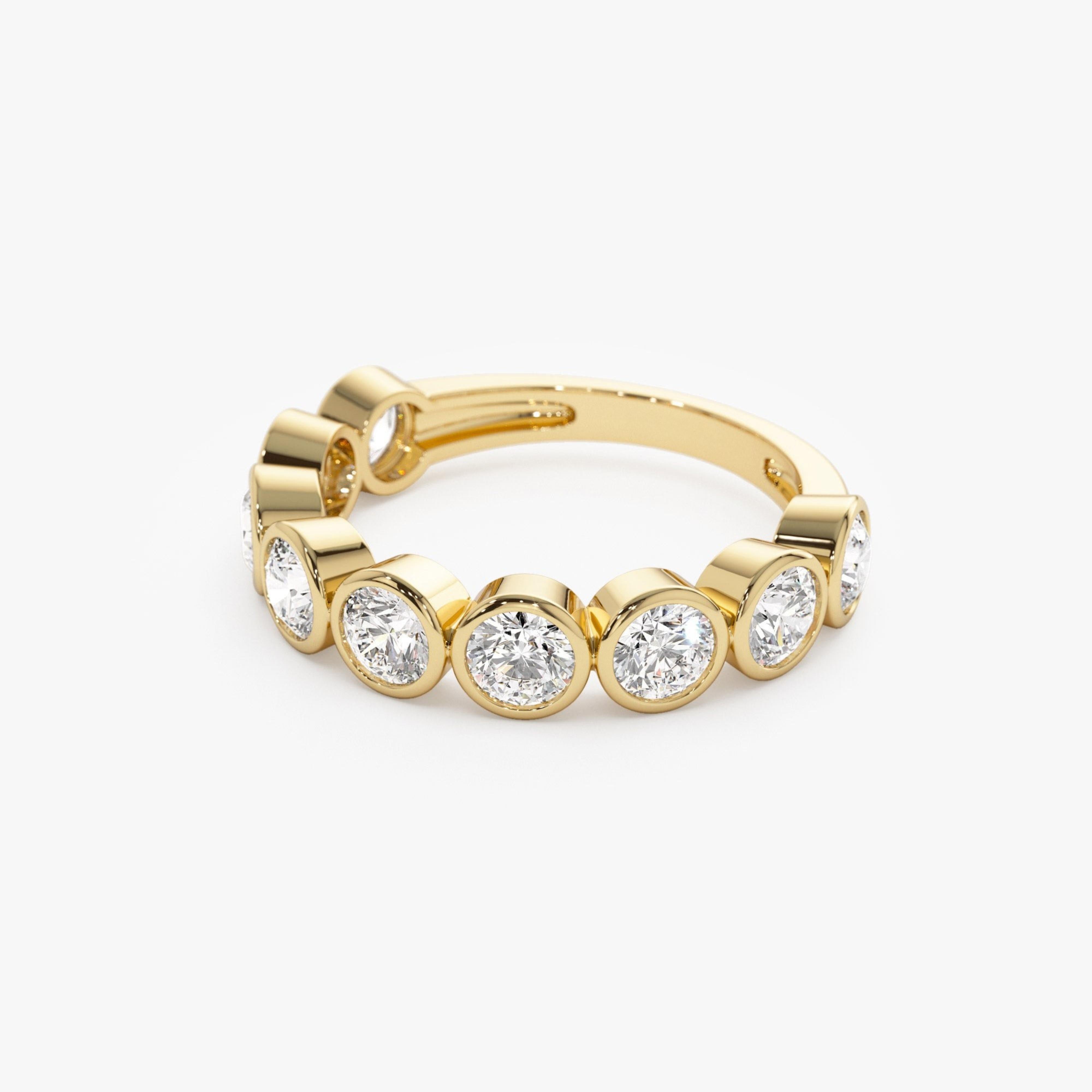 Bezel Setting Nine Stone Round Lab Grown Diamond Wedding Ring