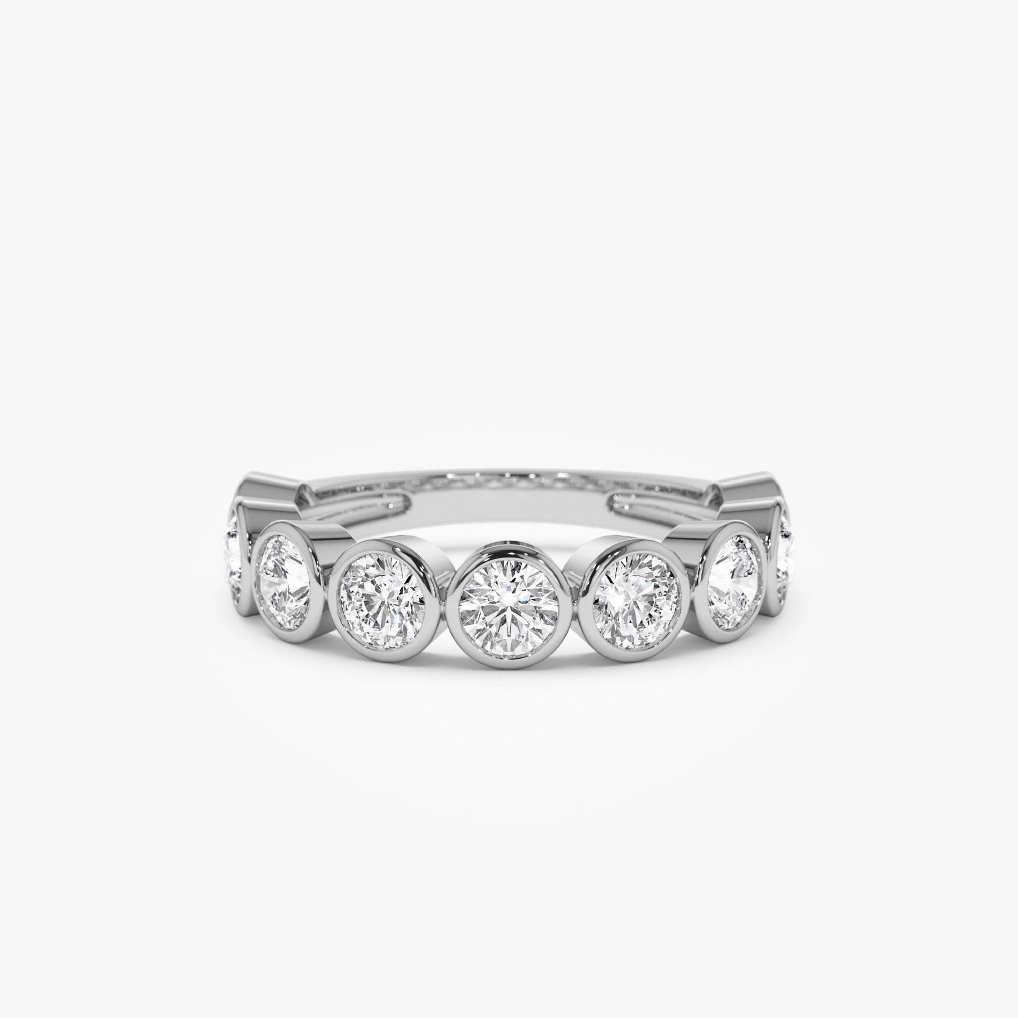 Bezel Setting Nine Stone Round Lab Grown Diamond Wedding Ring