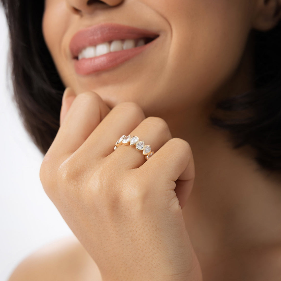 Bezel Setting Pear Shaped Lab Grown Diamond Eternity Ring