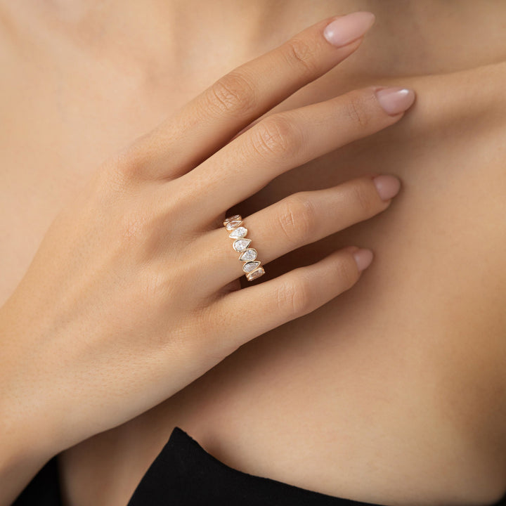 Bezel Setting Pear Shaped Lab Grown Diamond Eternity Ring