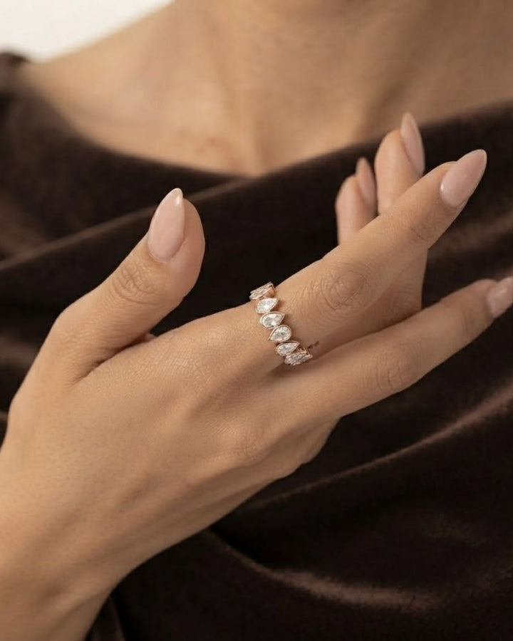 Bezel Setting Pear Shaped Lab Grown Diamond Eternity Ring