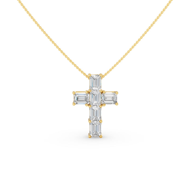 Classic Emerald Cut Diamond Cross Necklace