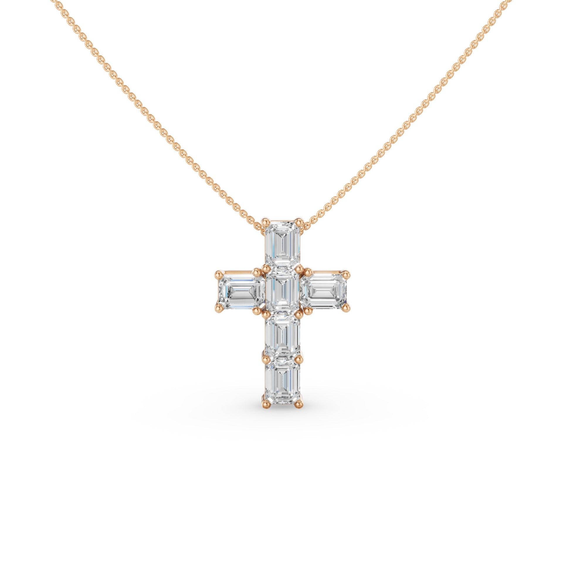 Classic Emerald Cut Diamond Cross Necklace