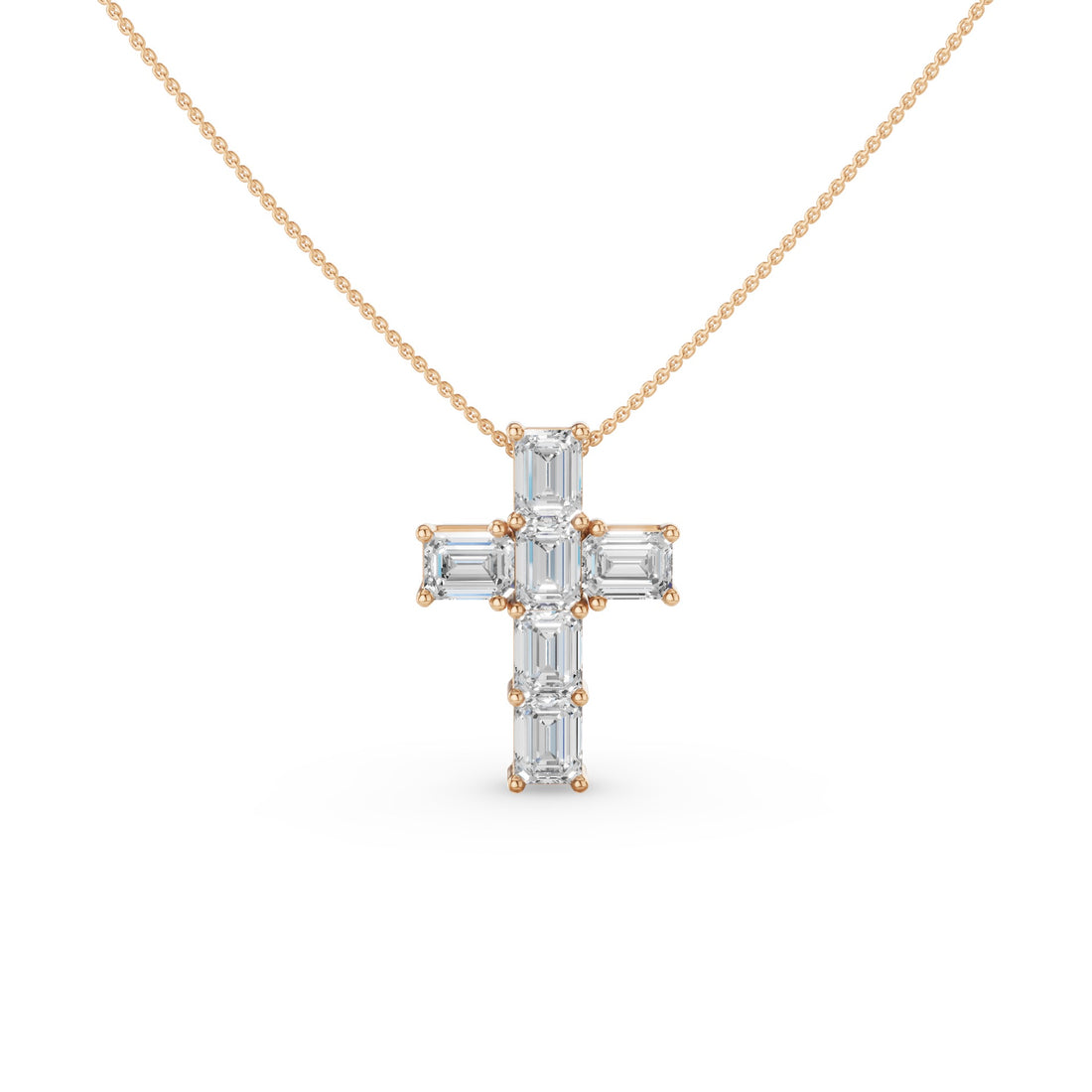 Classic Emerald Cut Diamond Cross Necklace