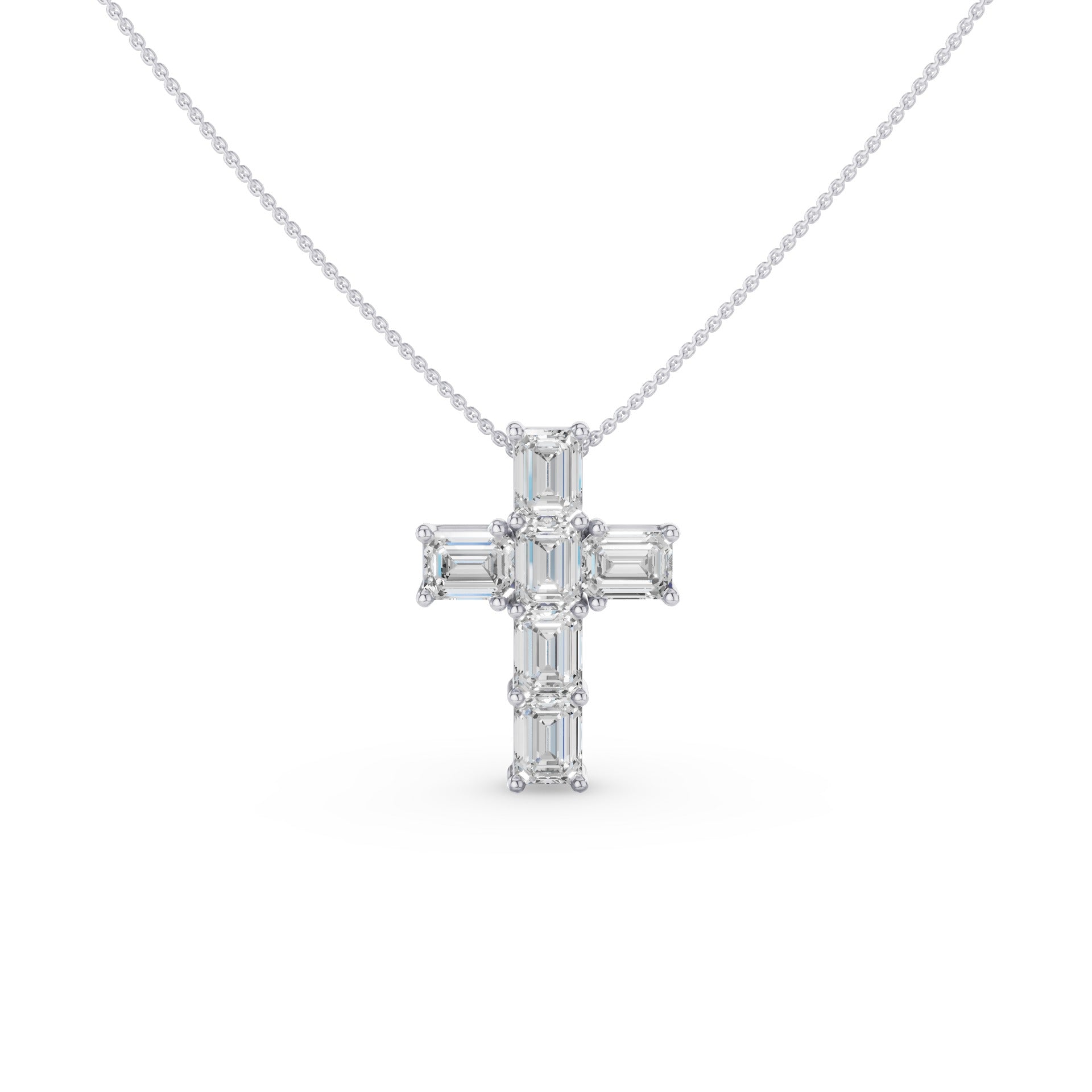 Classic Emerald Cut Diamond Cross Necklace