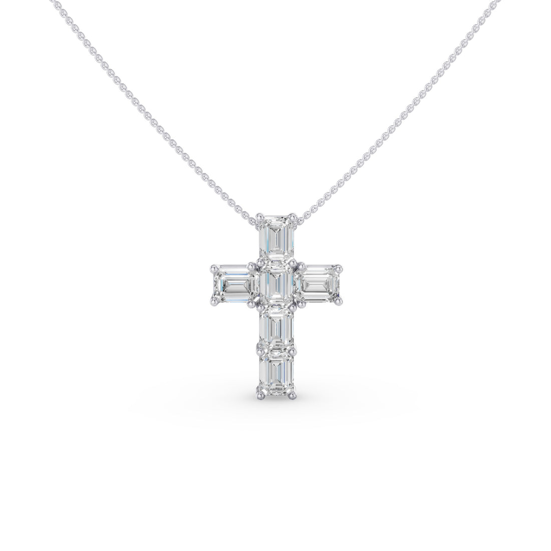 Classic Emerald Cut Diamond Cross Necklace