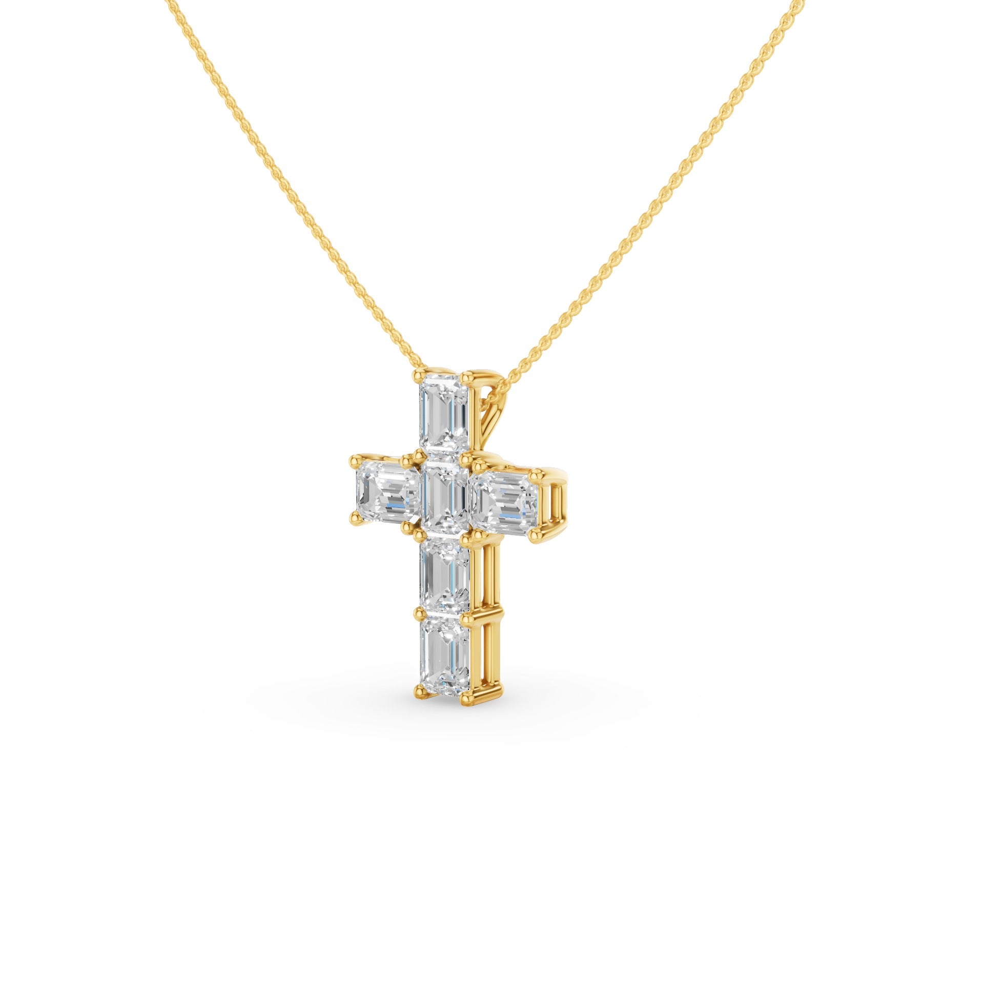 Classic Emerald Cut Diamond Cross Necklace