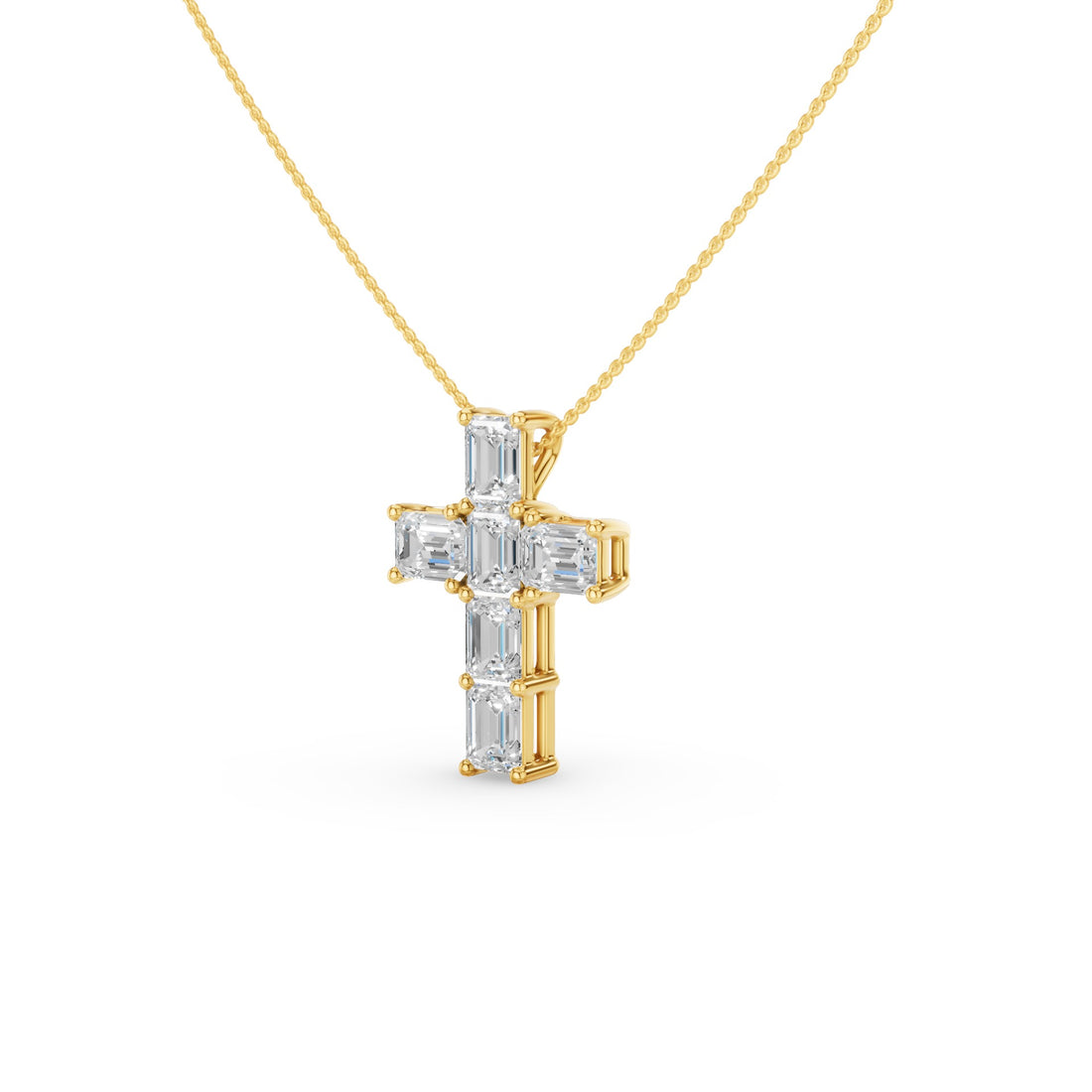Classic Emerald Cut Diamond Cross Necklace