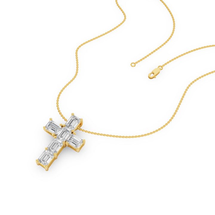 Classic Emerald Cut Diamond Cross Necklace