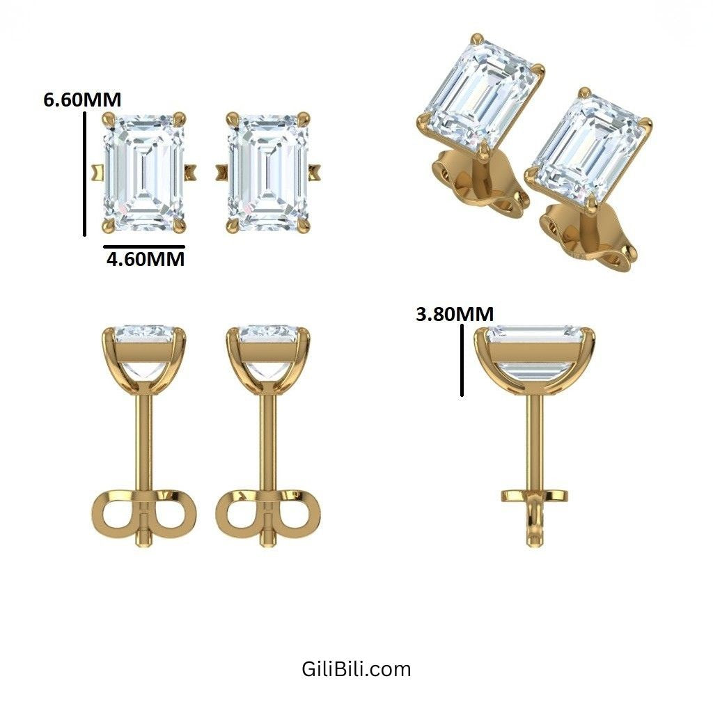 Classic Four Prong Emerald Cut Lab Grown Diamond Studs