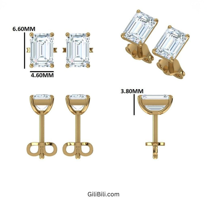 Classic Four Prong Emerald Cut Lab Grown Diamond Studs