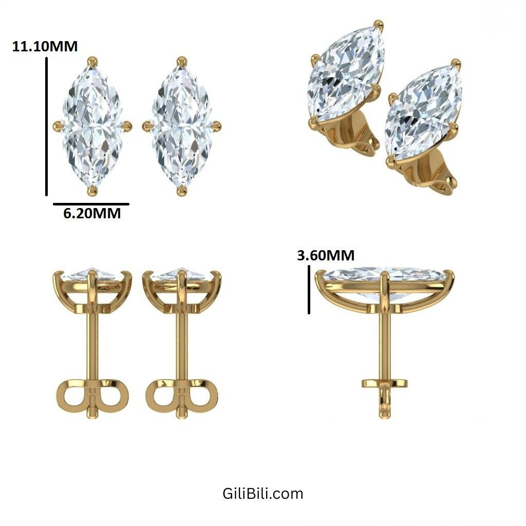 Classic Four Prong Marquise Shape Lab Grown Diamond Studs