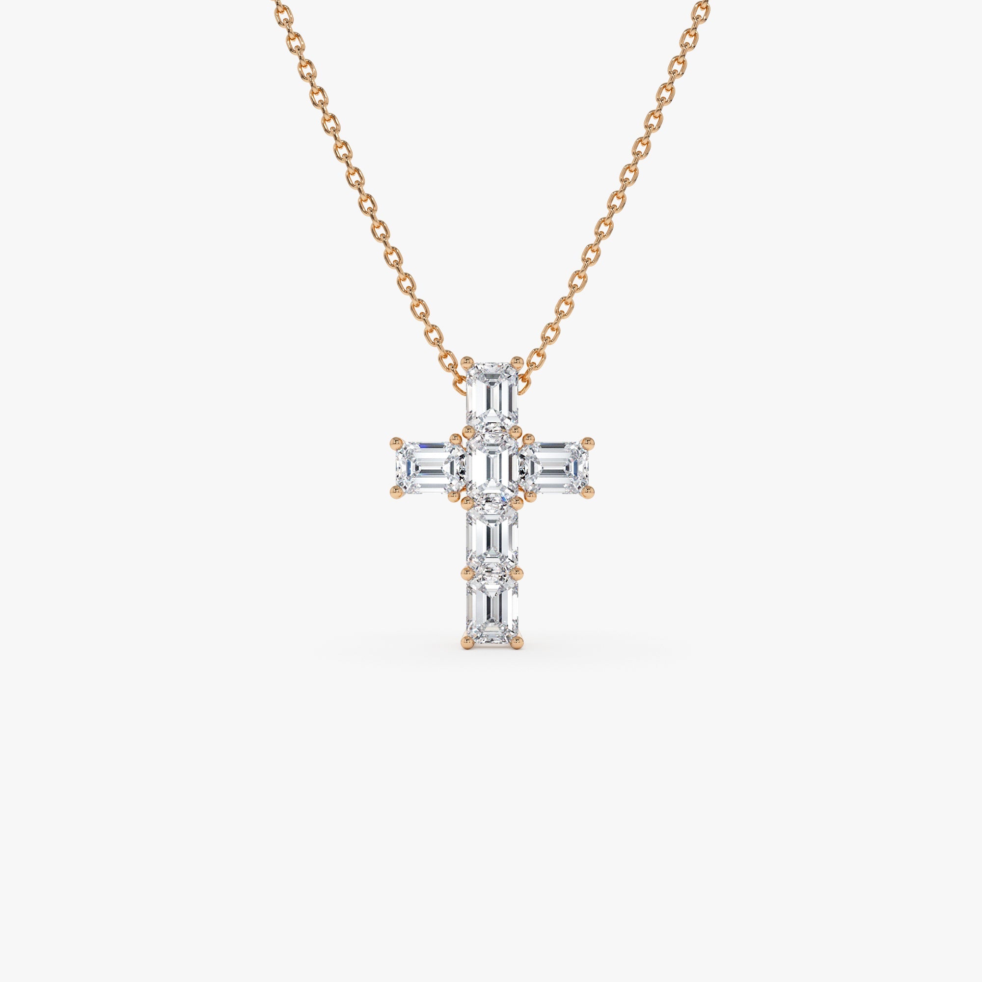 Classic Emerald Cut Diamond Cross Necklace