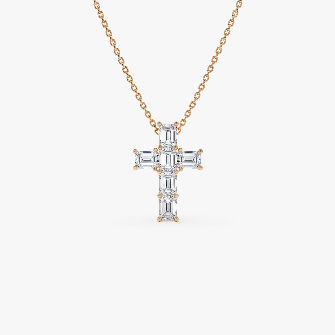 Classic Emerald Cut Diamond Cross Necklace