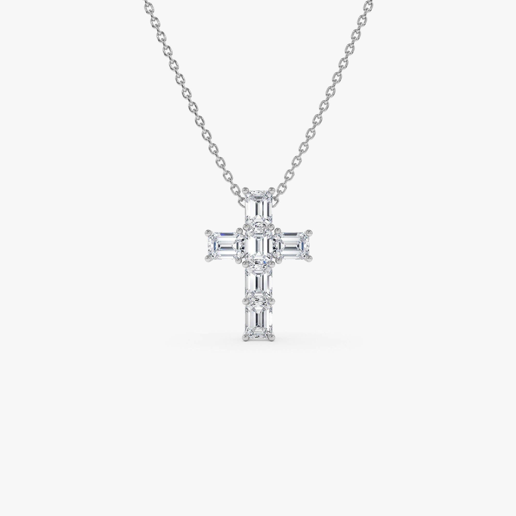 Classic Emerald Cut Diamond Cross Necklace