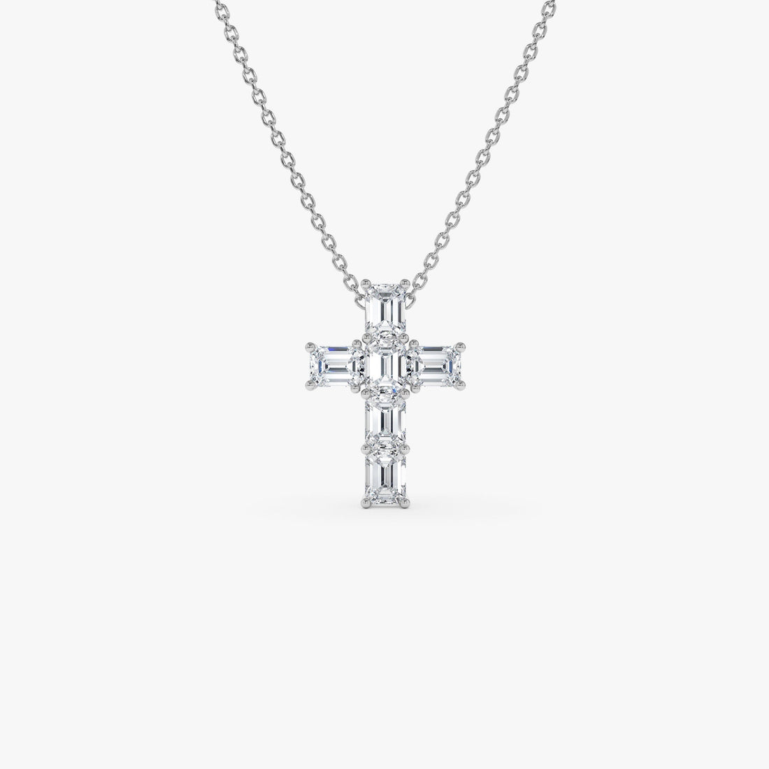 Classic Emerald Cut Diamond Cross Necklace