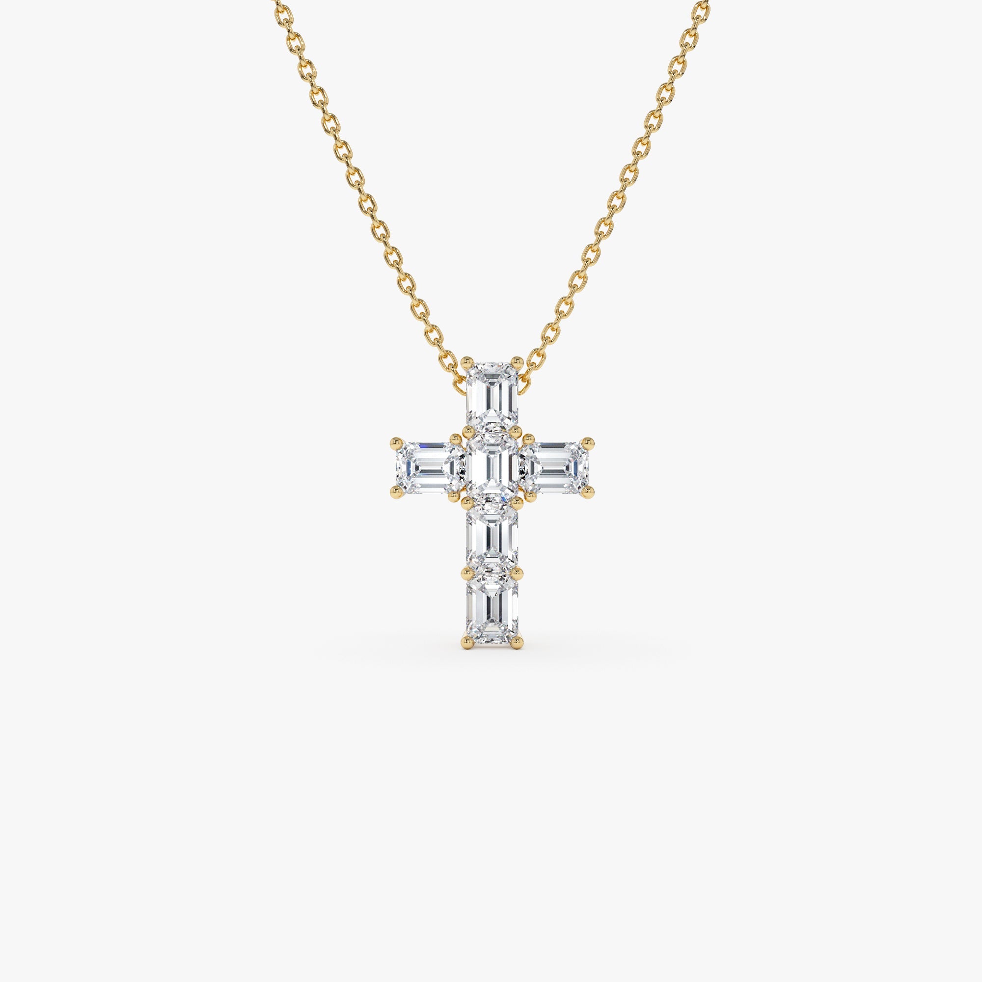 Classic Emerald Cut Diamond Cross Necklace