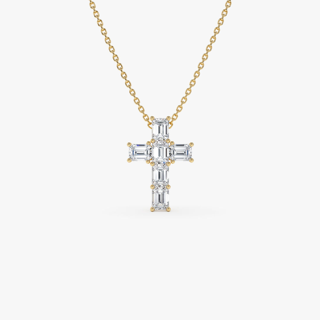 Classic Emerald Cut Diamond Cross Necklace
