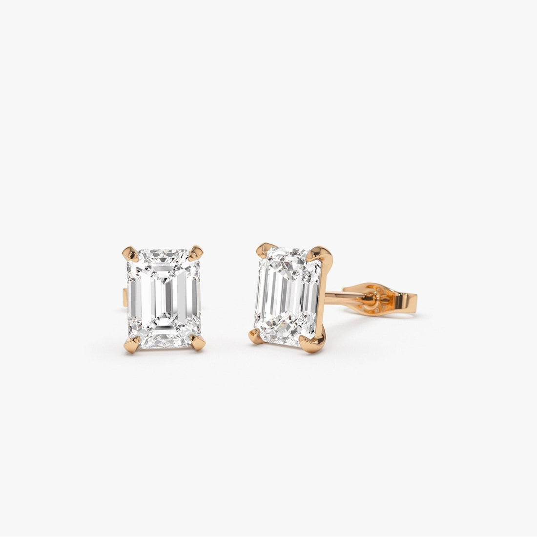Classic Four Prong Emerald Cut Lab Grown Diamond Studs