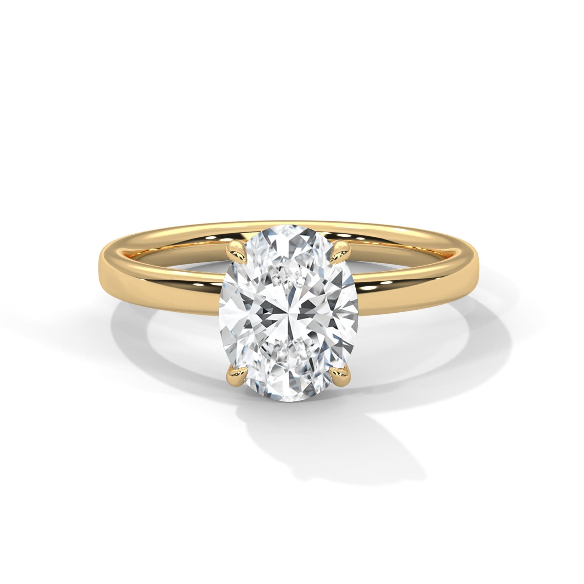 Gold ring with Oval Lab diamond on a white background